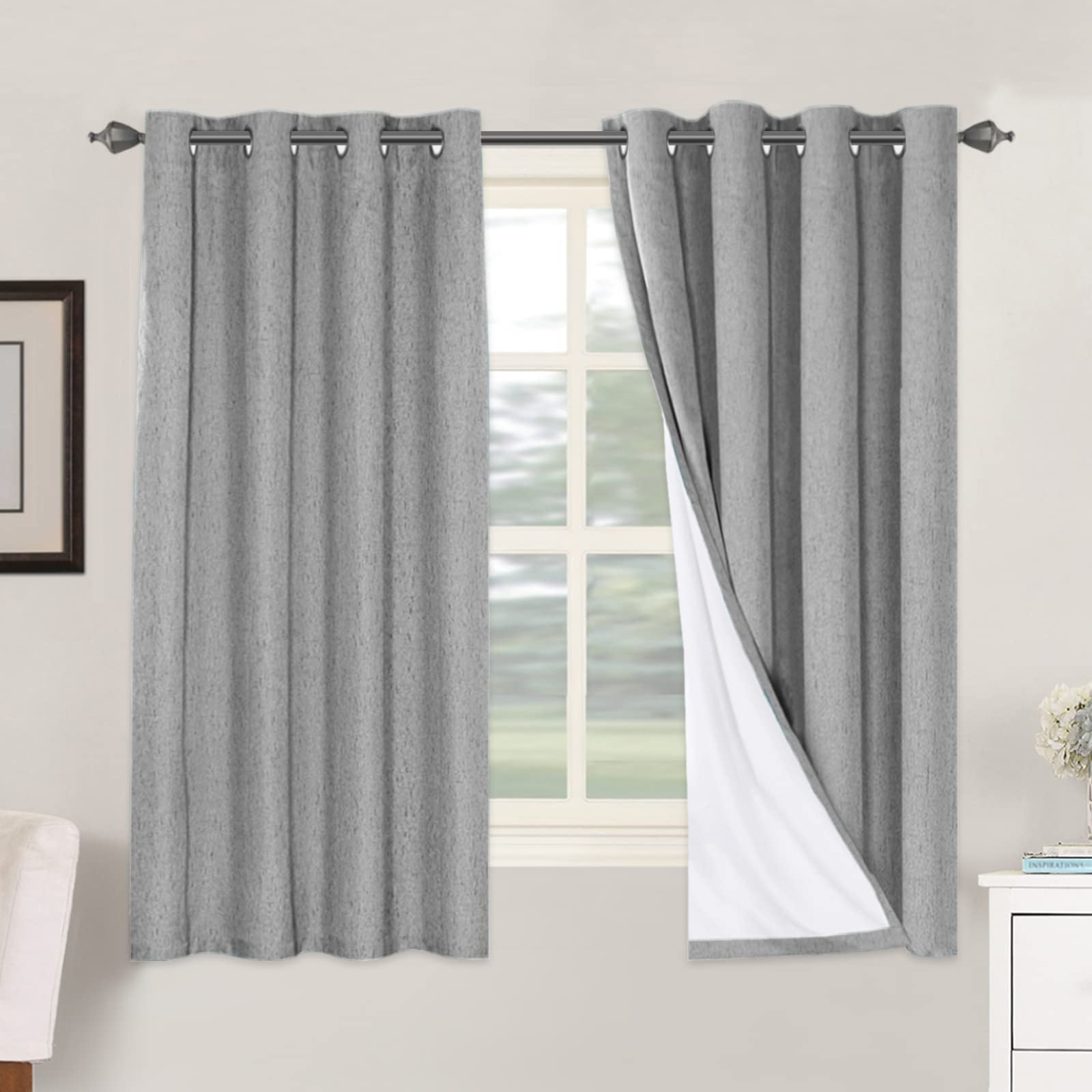 H.VERSAILTEX 100% Blackout Curtains Ivory, Linen Blackout Curtains 96 inch Curtains 2 Panel Set, Elegant Curtain for Bedroom Grommet Drapes for Living Room