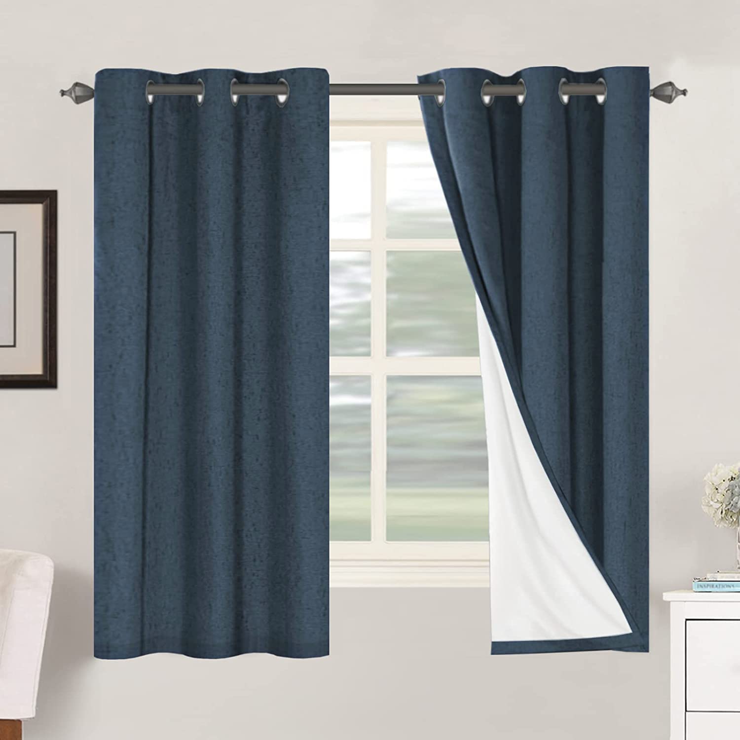 H.VERSAILTEX 100% Blackout Curtains Ivory, Linen Blackout Curtains 96 inch Curtains 2 Panel Set, Elegant Curtain for Bedroom Grommet Drapes for Living Room