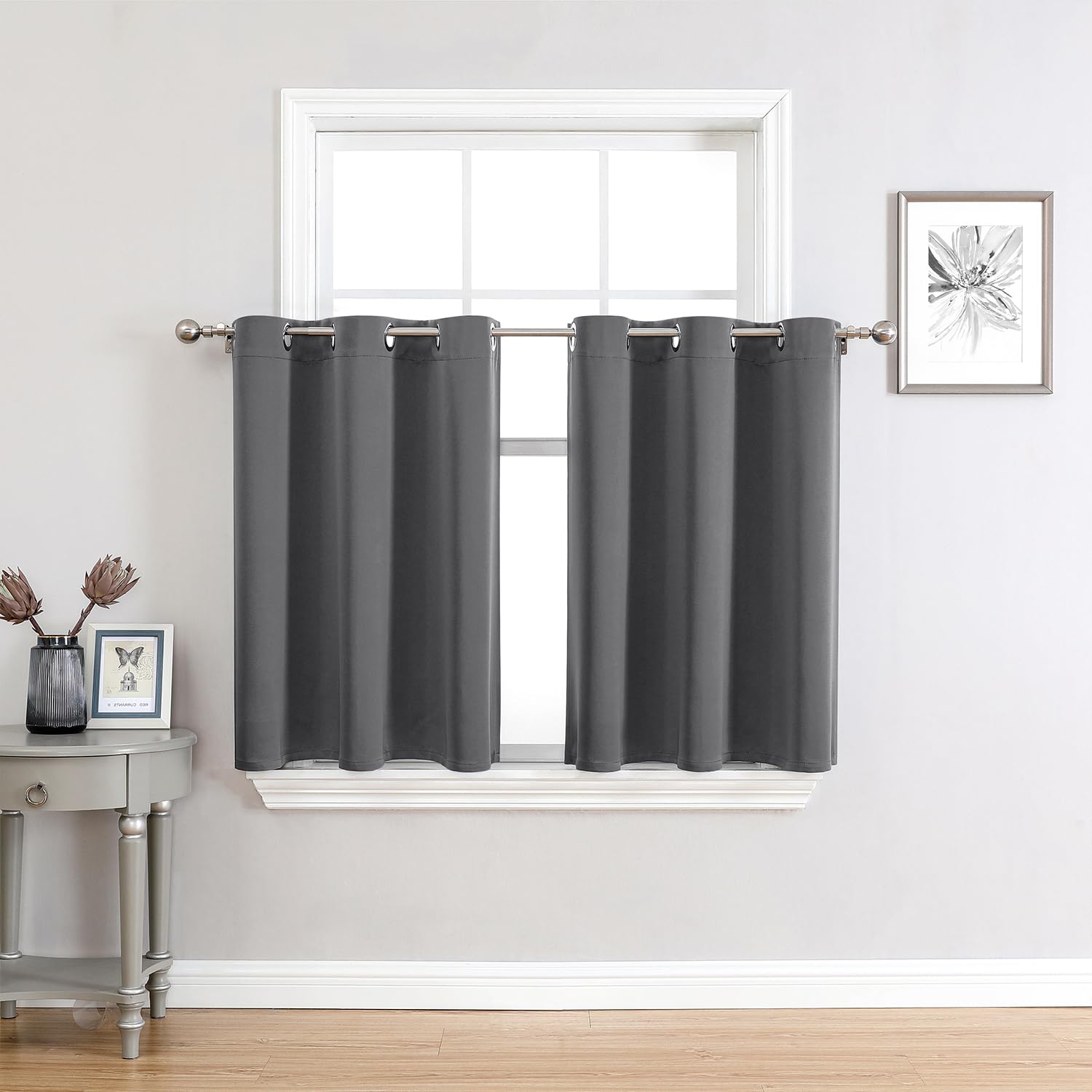 ChrisDowa Grommet Blackout Curtains for Bedroom and Living Room - 2 Panels Set Thermal Insulated Room Darkening Curtains (Dark Grey, 42 x 63 Inch)