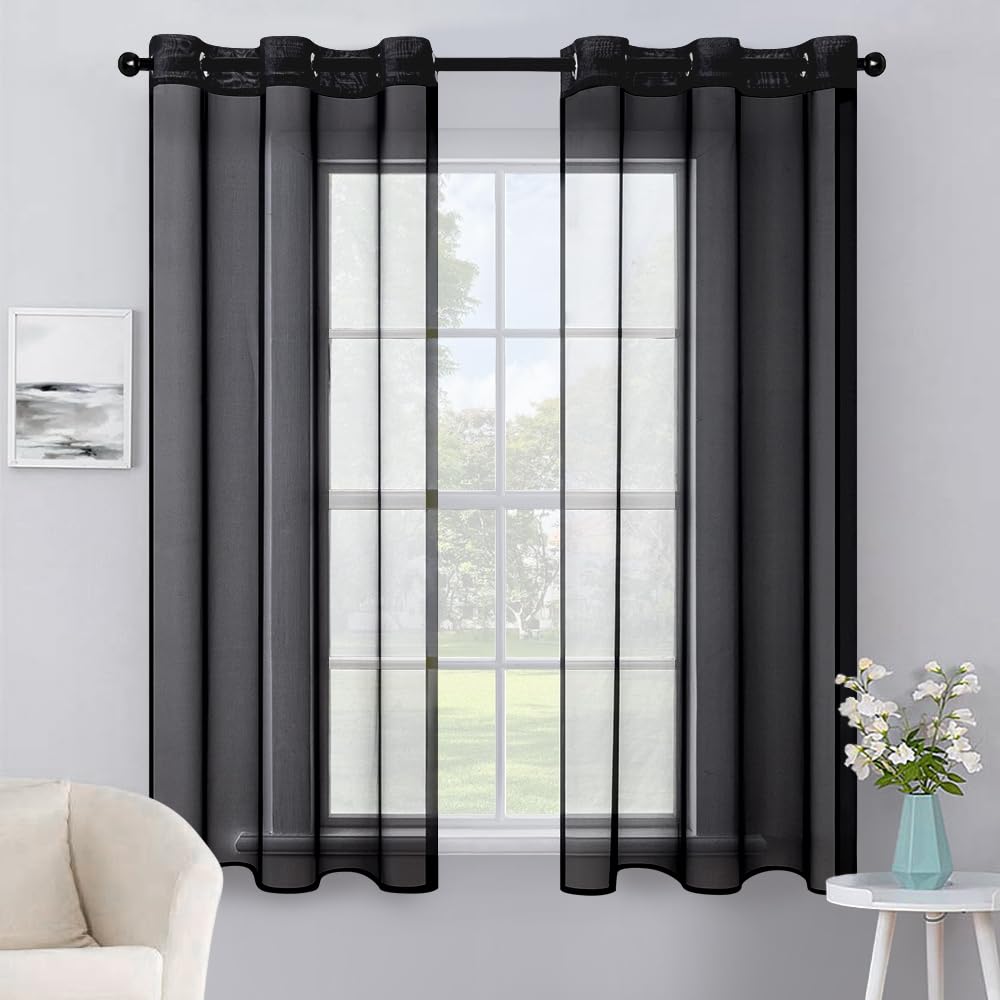 MIULEE Solid Color Sheer Curtains 84 Inches Long 2 Panels Set - Elegant Lightweight Grommet Light Filtering Window Voile Panels/Drapes/Treatment for Bedroom Living Room W42 x L84 Inch, White