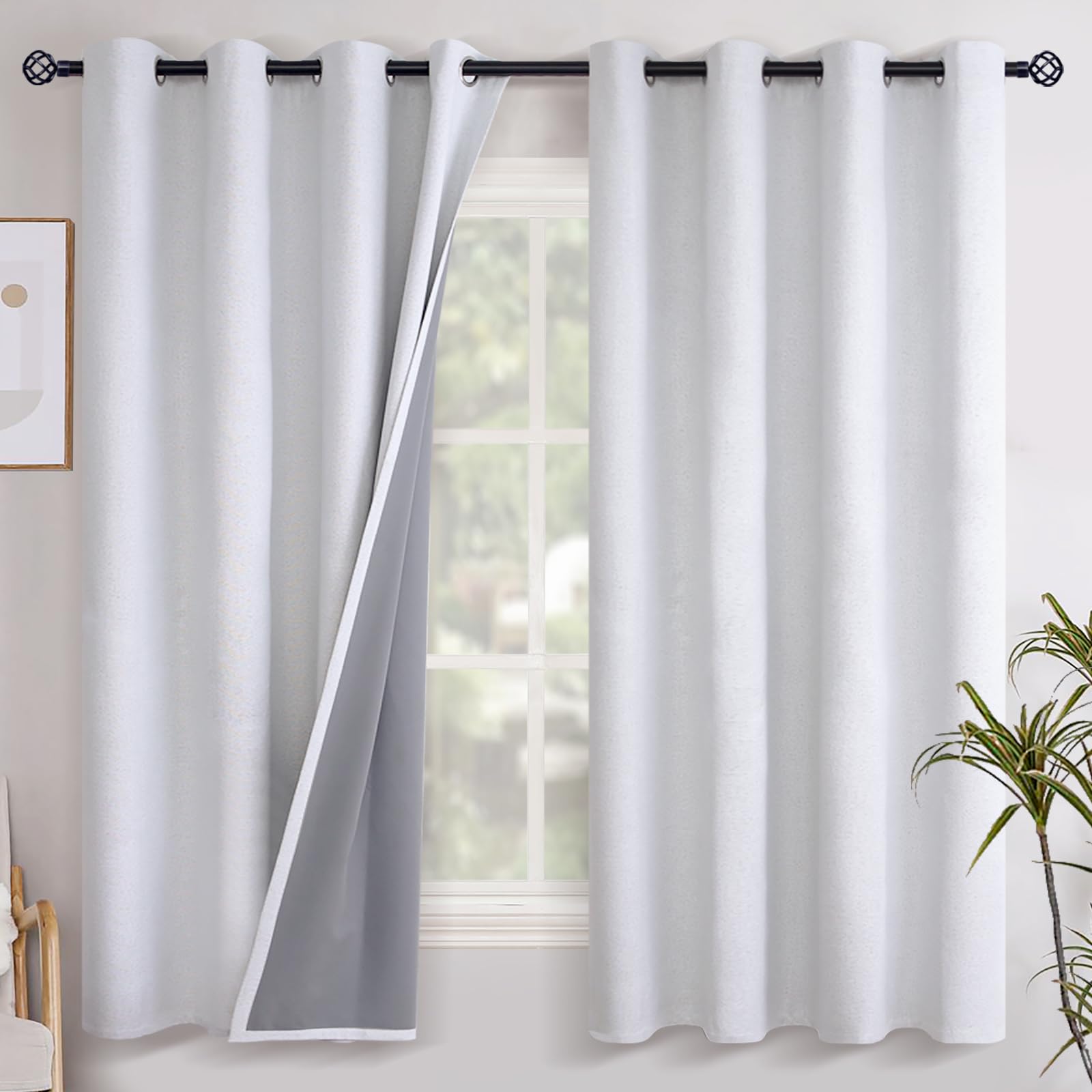 YoungsTex Linen Blackout Curtains 63 Inch Length for Bedroom, Room Darkening Window Drapes with Grommet Thermal Insulated Black Out Blinds for Living Room, 2 Panels, 52 X 63 Inch, Beige