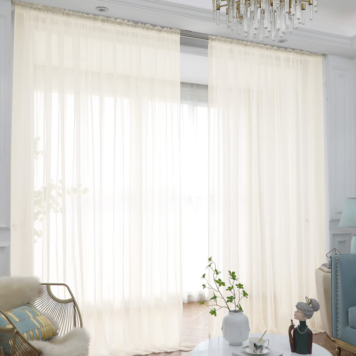 L&TEC Window White Sheer Curtains 84 Inches Long 2 Panels Sheer White Curtain Clear Basic Rod Pocket Panel Other Beige Grey Purple Pink 63 72 95 108 Inch Bedroom Children Living Room Yard Kitchen