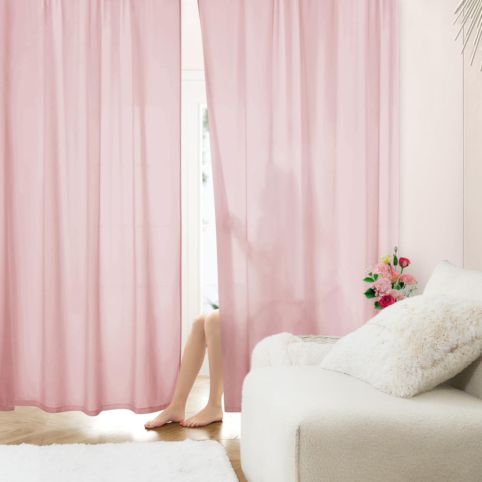 HOMEIDEAS Non-See-Through White Privacy Sheer Curtains 52 X 84 Inches Long 2 Panels Sheer Curtains Light Filtering Window Curtains Drapes for Bedroom Living Room