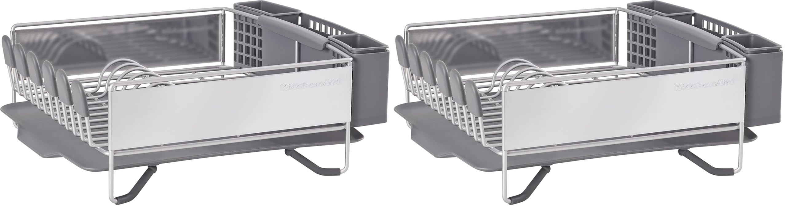 KitchenAid Large Capacity Full Size Rust Resistant Dish Rack with Angled Drain Board and Removable Flatware Caddy, Light Grey