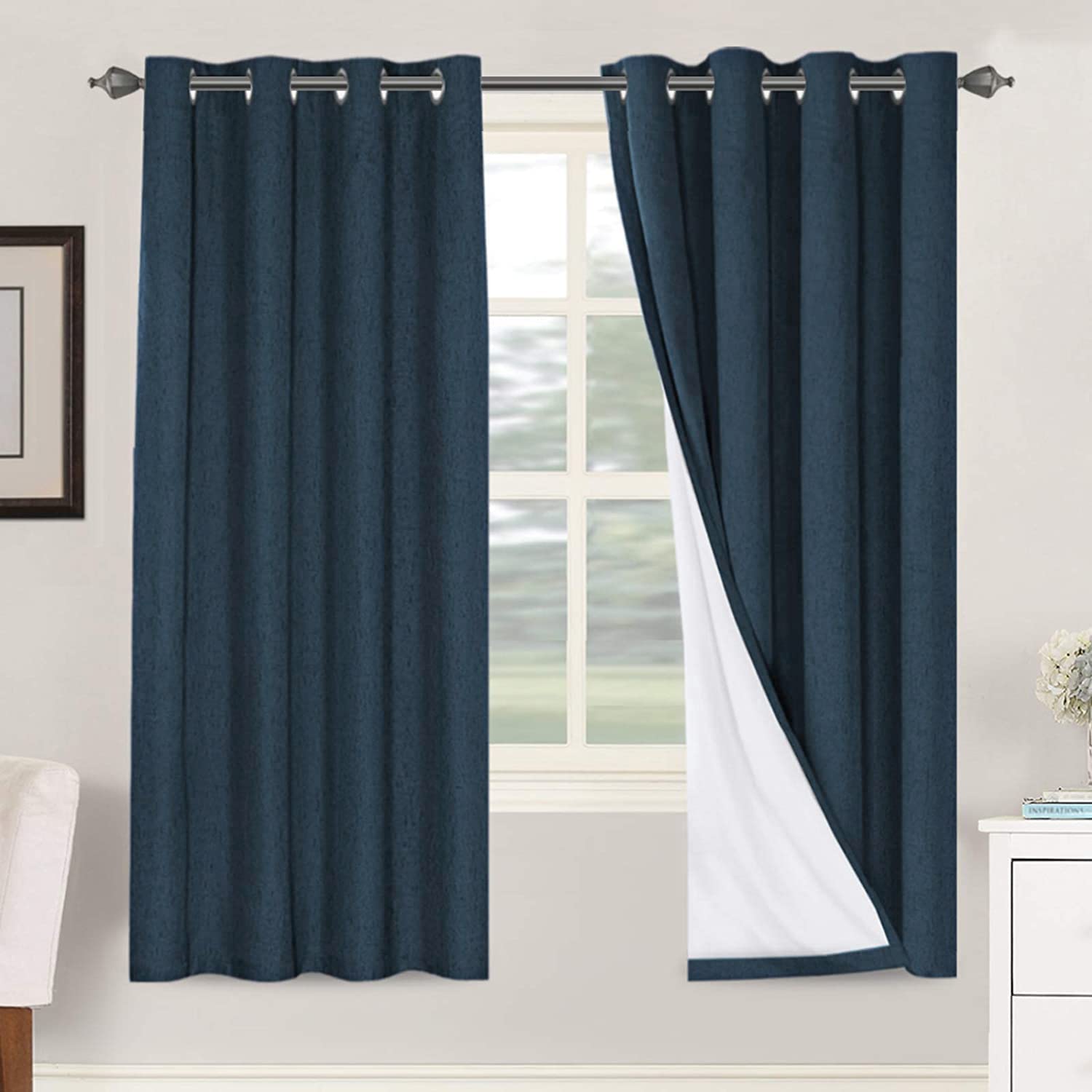 H.VERSAILTEX 100% Blackout Curtains Ivory, Linen Blackout Curtains 96 inch Curtains 2 Panel Set, Elegant Curtain for Bedroom Grommet Drapes for Living Room