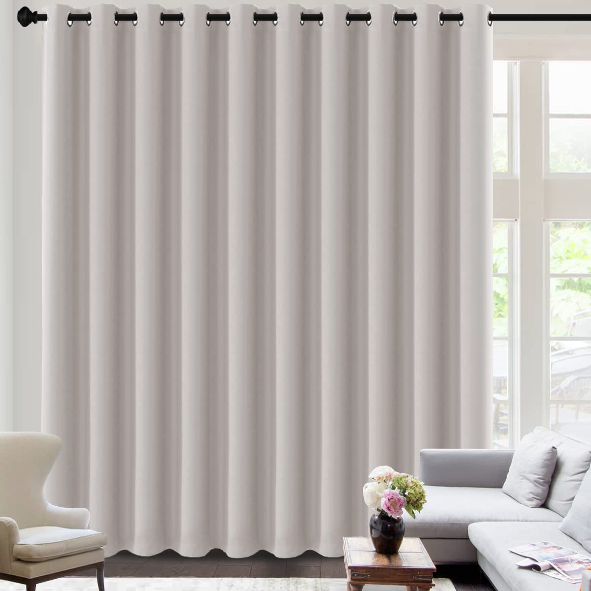 H.VERSAILTEX Blackout Patio Curtains 100 x 96 Inches for Sliding Door Extral Wide Blackout Curtain Panels Thermal Insulated Room Divider - Grommet Top, 8' Tall by 8.5' Wide - Jet Black