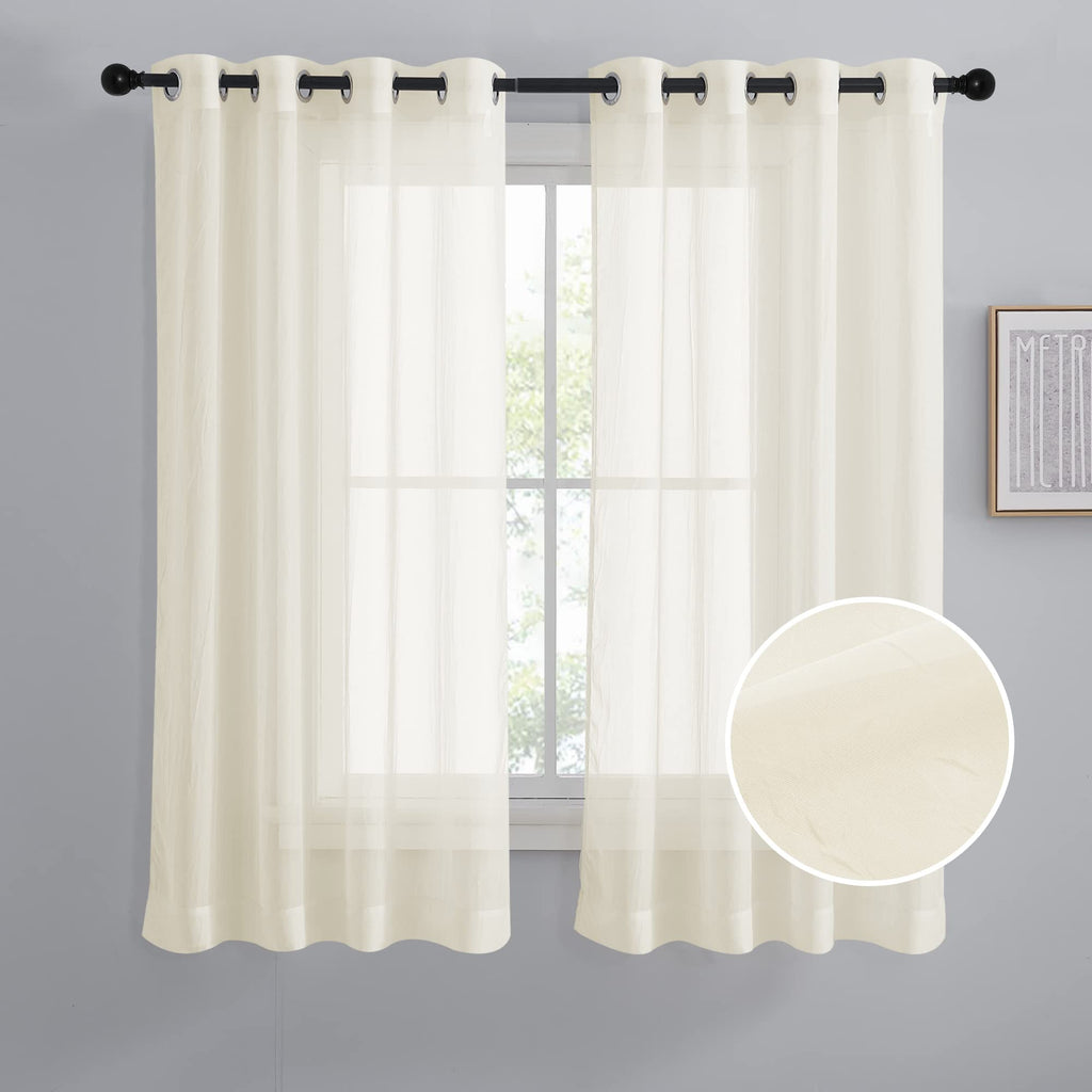 NICETOWN Crushed Voile Sheer Curtains for Big Windows, Grommet Top Crinkled Sheer Voile Window Treatment Light and Airy Drapes for Parlor/Porch (Set of 2, 52" Width x 95" Length, White)