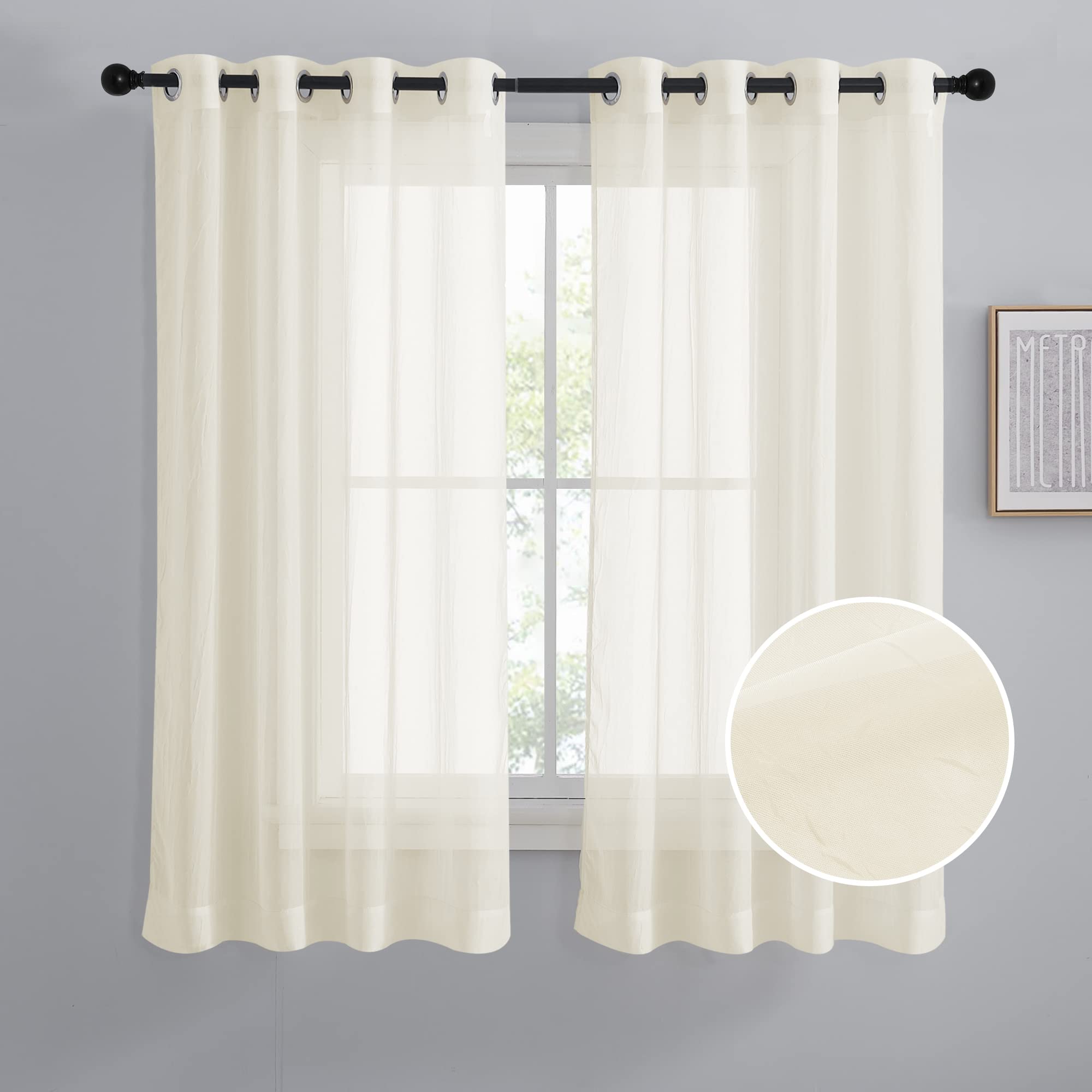 NICETOWN Crushed Voile Sheer Curtains for Big Windows, Grommet Top Crinkled Sheer Voile Window Treatment Light and Airy Drapes for Parlor/Porch (Set of 2, 52" Width x 95" Length, White)