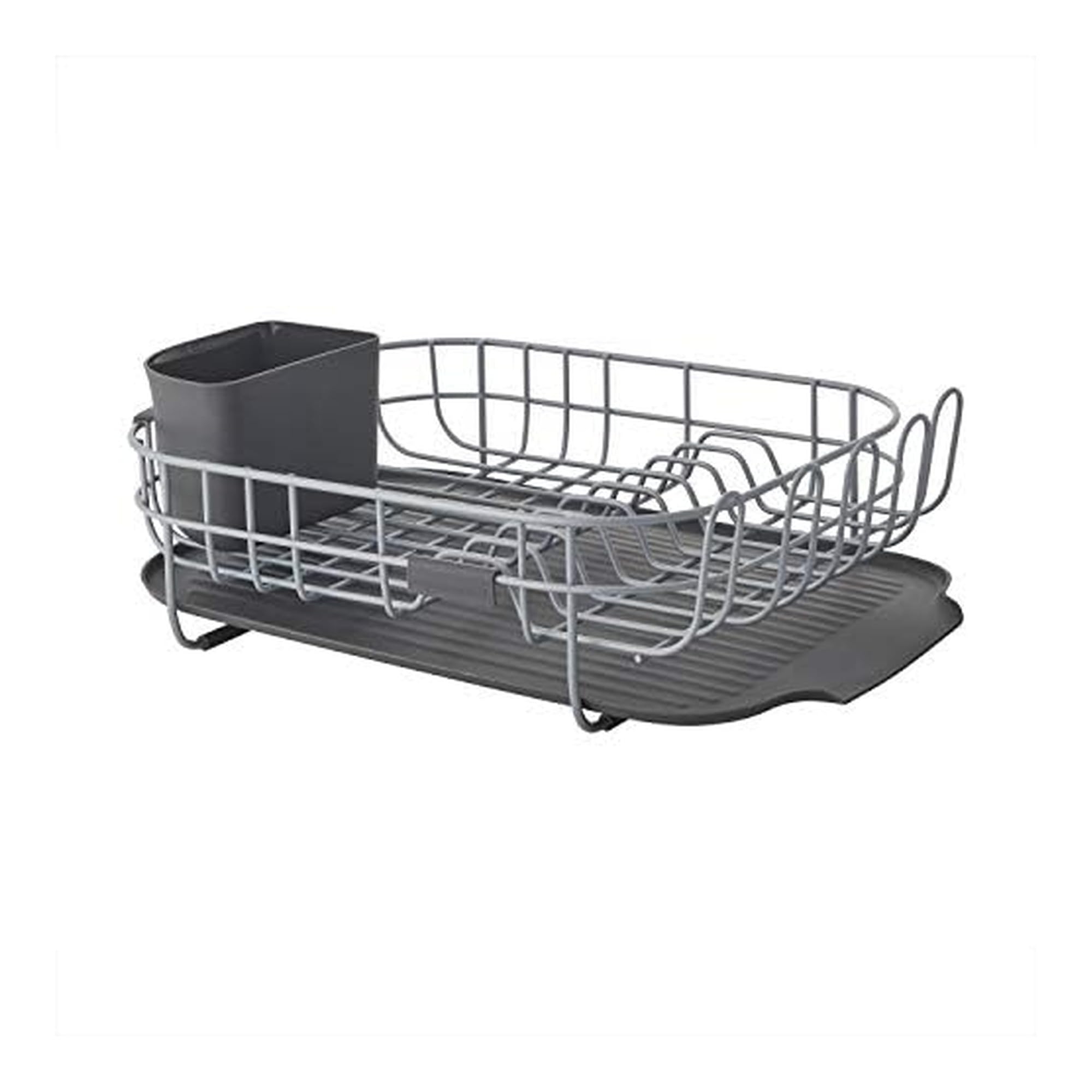 KitchenAid Large Capacity Full Size Rust Resistant Dish Rack with Angled Drain Board and Removable Flatware Caddy, Light Grey