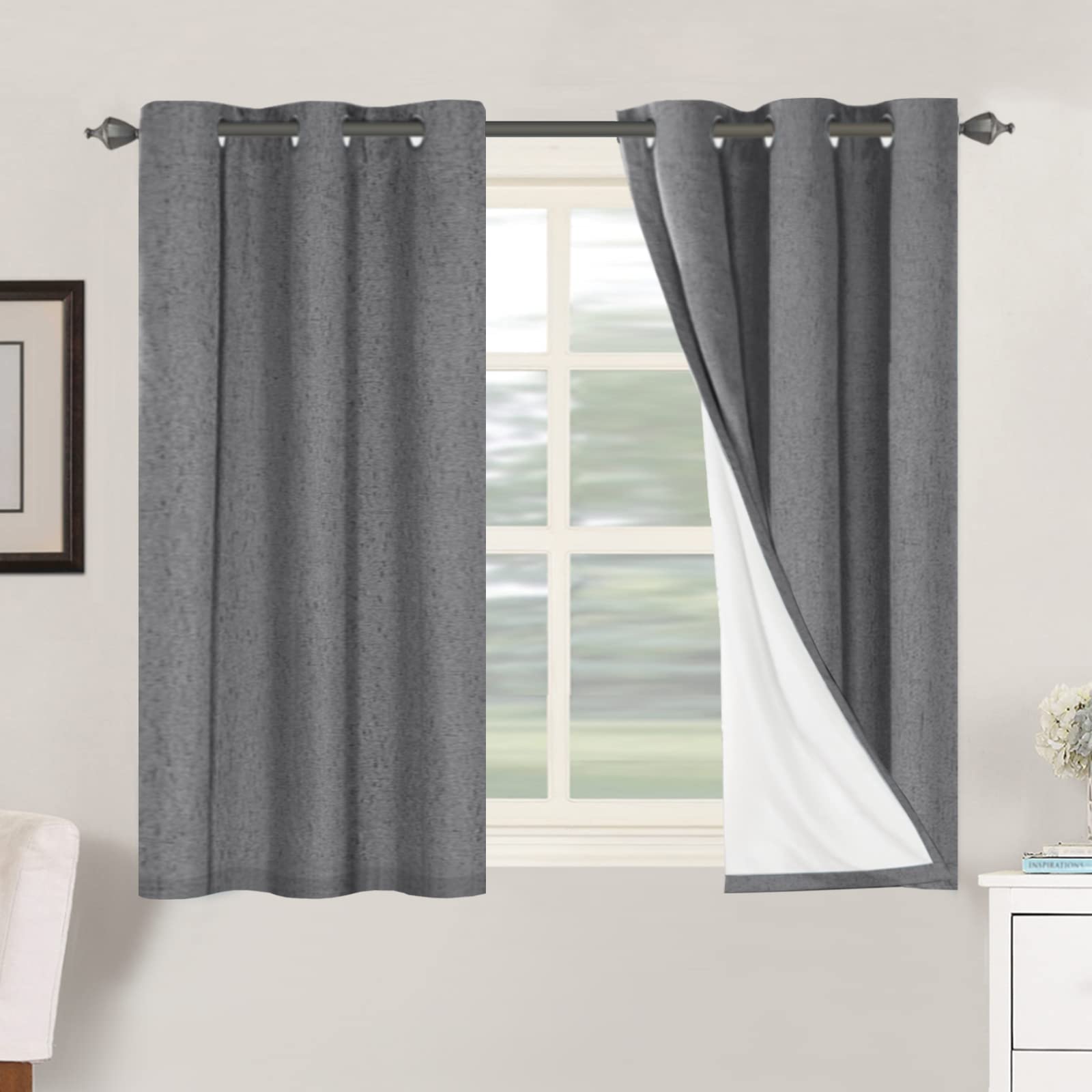 H.VERSAILTEX 100% Blackout Curtains Ivory, Linen Blackout Curtains 96 inch Curtains 2 Panel Set, Elegant Curtain for Bedroom Grommet Drapes for Living Room