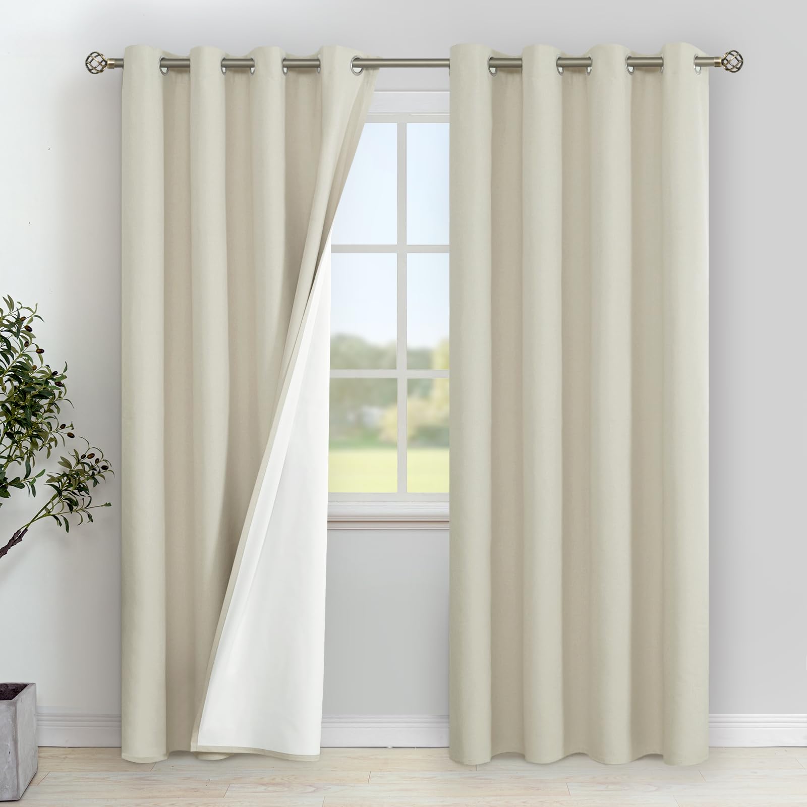 YoungsTex Linen Blackout Curtains 63 Inches Long for Bedroom, Room Darkening Window Drapes with Grommet Thermal Insulated Black Out for Living Room, 2 Panels, 52 X 63 Inch