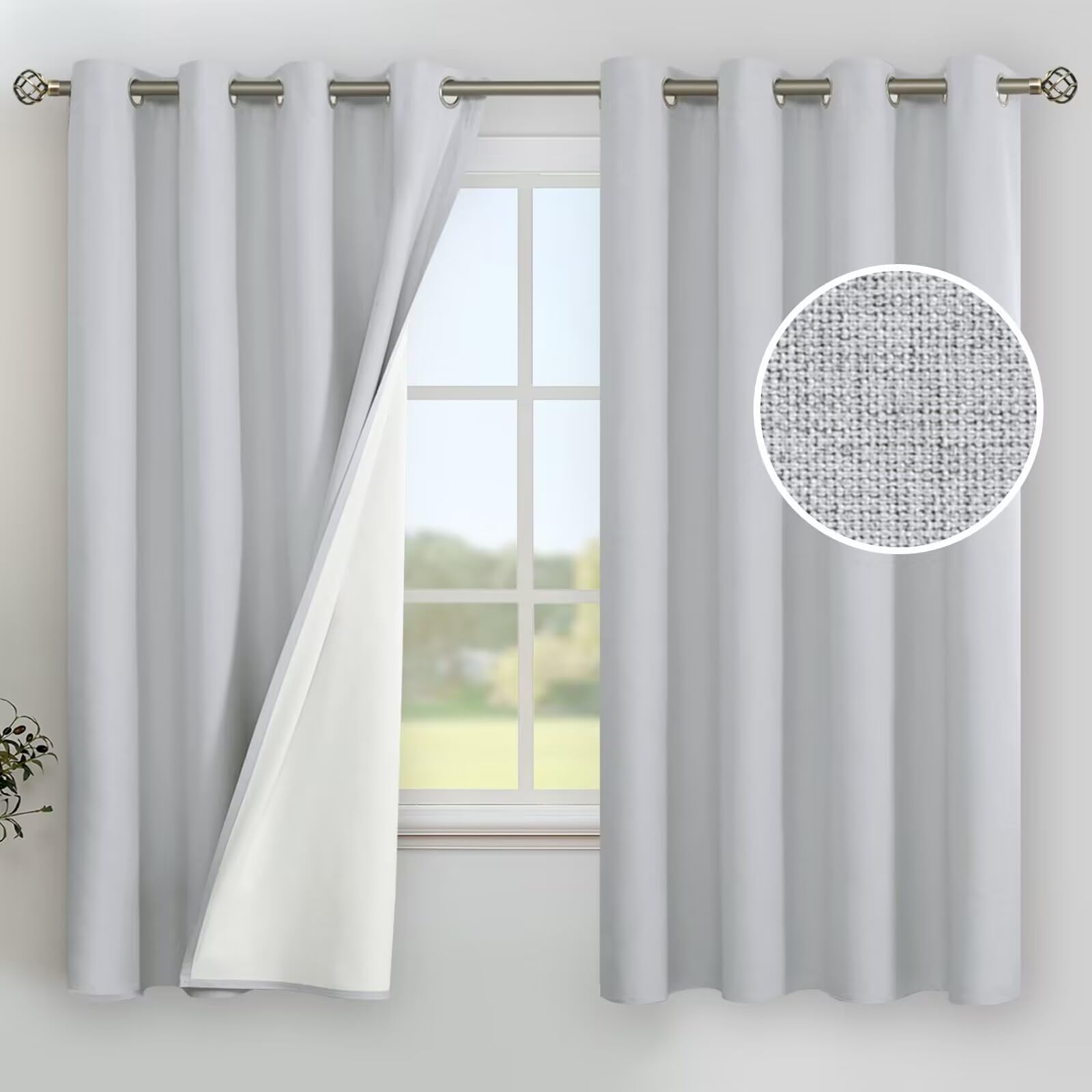 YoungsTex Linen Blackout Curtains 63 Inches Long for Bedroom, Room Darkening Window Drapes with Grommet Thermal Insulated Black Out for Living Room, 2 Panels, 52 X 63 Inch