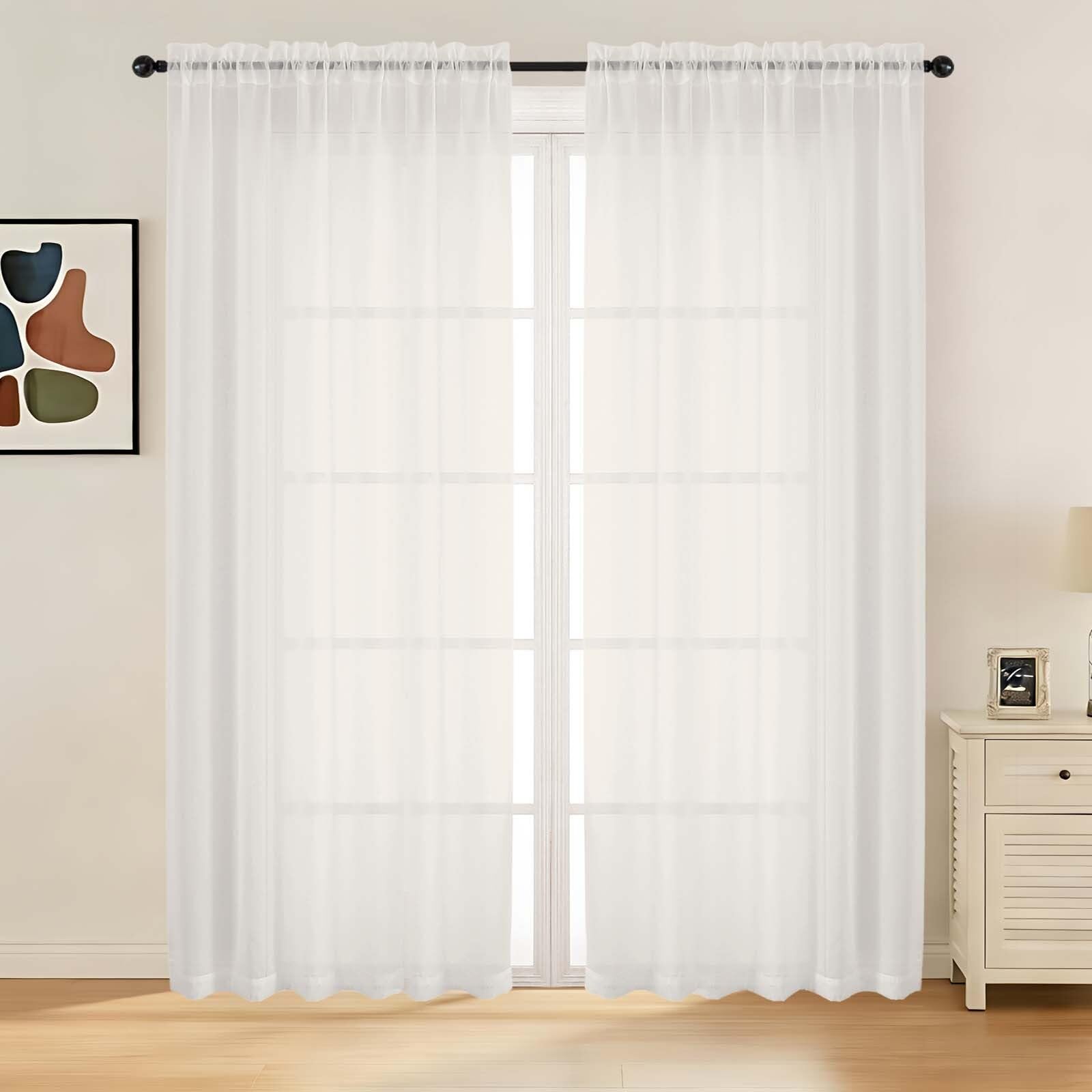 LIVEKID White Sheer Curtains 84 Inches Long 2 Panels - Light Filtering Breathable Voile Textured Sheer Curtains for Bedroom/Living Room, Rod Pocket Soft Elagant & Airy Solid Drapes, W42 x L84