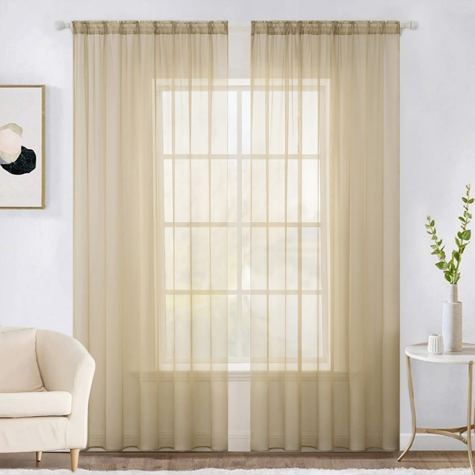 MIULEE 2 Panels Solid Color White Sheer Window Curtains Elegant Window Voile Panels/Drapes/Treatment for Bedroom Living Room (54 X 84 Inches White)