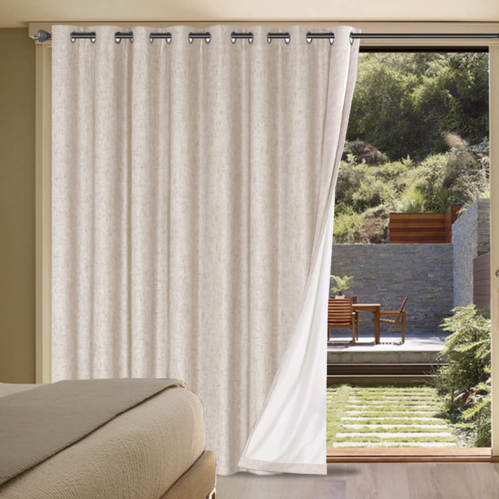 H.VERSAILTEX 100% Blackout Curtains Ivory, Linen Blackout Curtains 96 inch Curtains 2 Panel Set, Elegant Curtain for Bedroom Grommet Drapes for Living Room