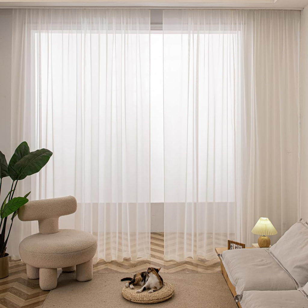 L&TEC Window White Sheer Curtains 84 Inches Long 2 Panels Sheer White Curtain Clear Basic Rod Pocket Panel Other Beige Grey Purple Pink 63 72 95 108 Inch Bedroom Children Living Room Yard Kitchen