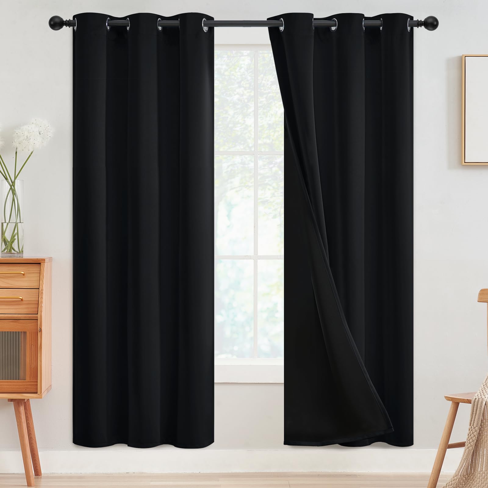SimpleHome 100% Blackout Curtains for Bedroom,Thermal Insulated Grommet Window Drapes Room Darkening Cream Curtains for Living Room with Black Back,52 x 84 Inch,2 Panels