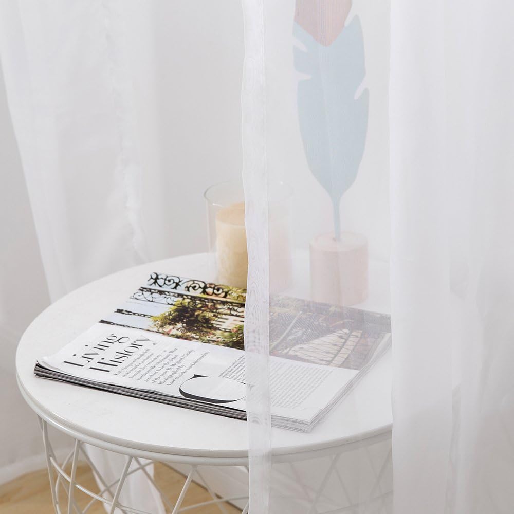 MIULEE White Sheer Curtains 96 inches Long Window Curtains 2 Panels Solid Color Elegant Window Voile Panels/Drapes/Treatment for Bedroom Living Room (54 X 96 Inches White)