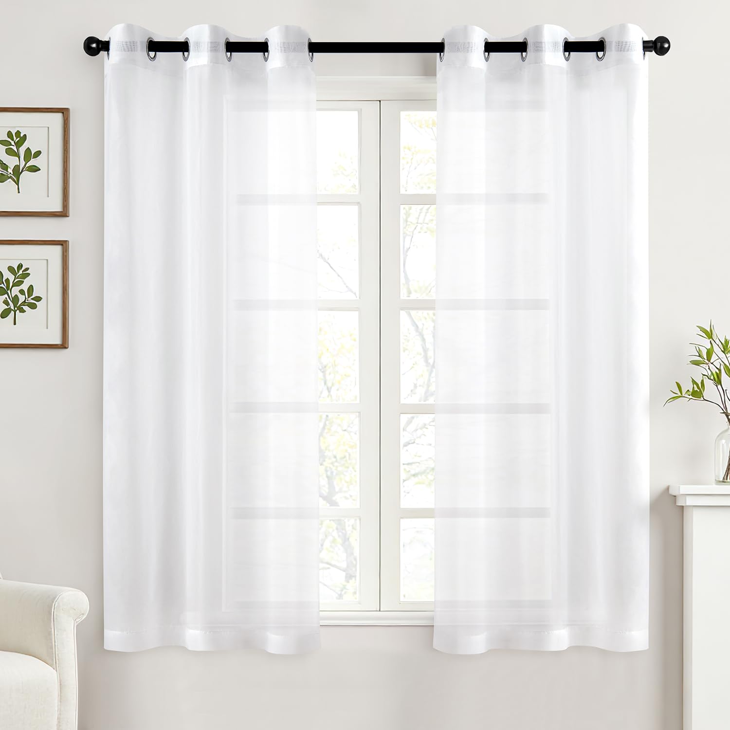 MIULEE Solid Color Sheer Curtains 84 Inches Long 2 Panels Set - Elegant Lightweight Grommet Light Filtering Window Voile Panels/Drapes/Treatment for Bedroom Living Room W42 x L84 Inch, White