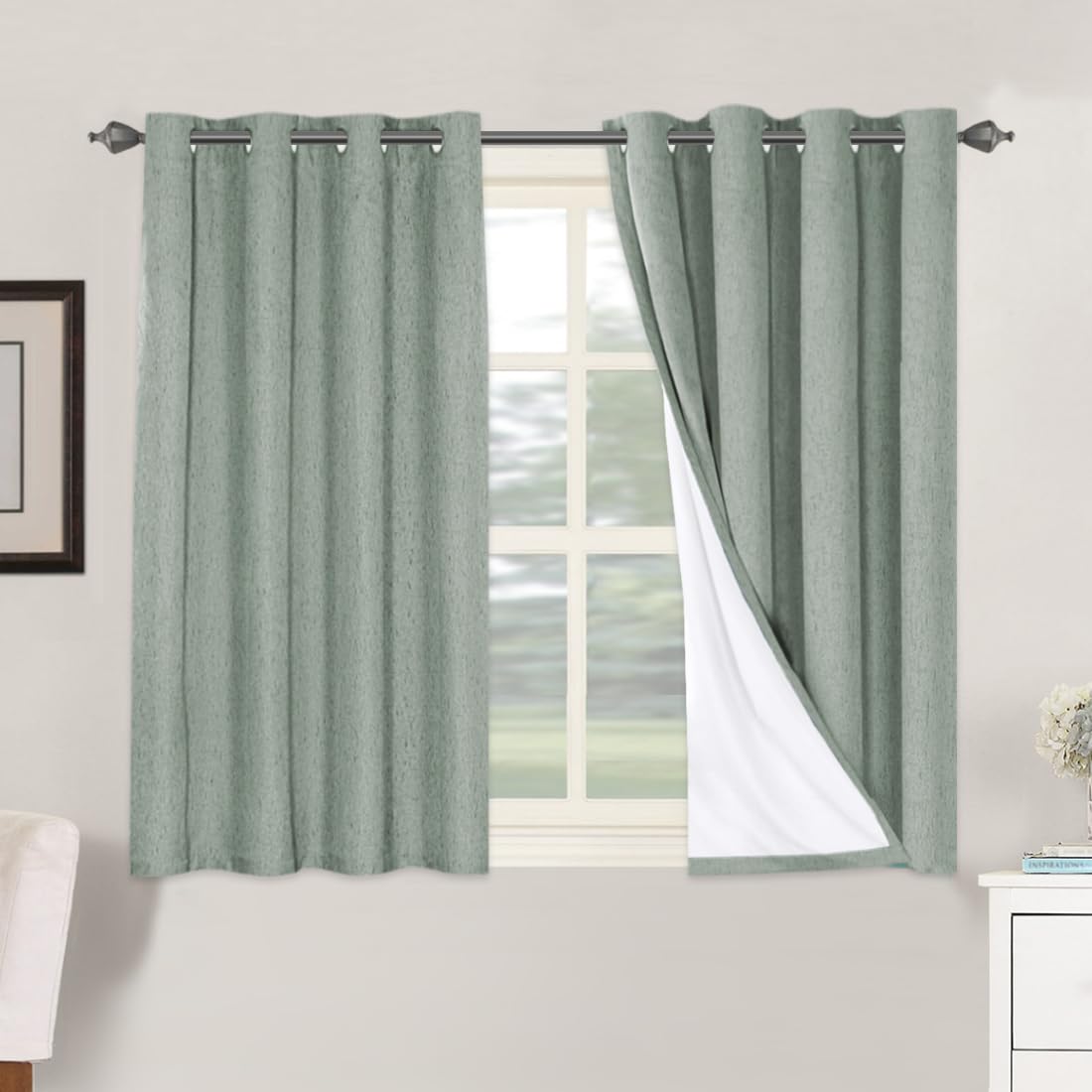H.VERSAILTEX 100% Blackout Curtains Ivory, Linen Blackout Curtains 96 inch Curtains 2 Panel Set, Elegant Curtain for Bedroom Grommet Drapes for Living Room