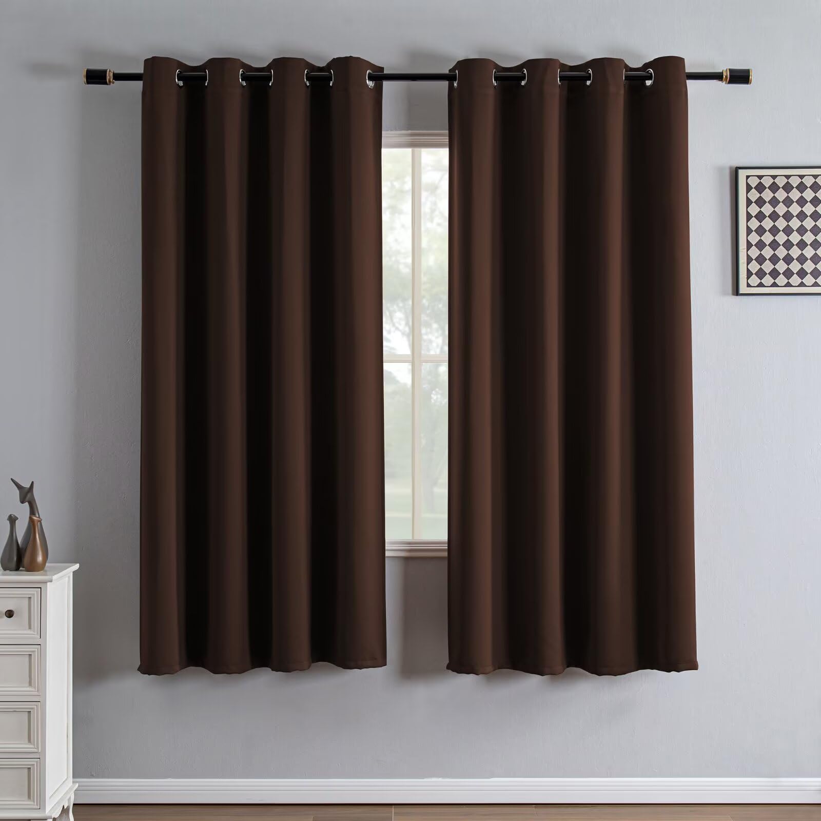 IGEMAEVE Black 100% Blackout Curtains 84 Inch Length 2 Panels Set, Black Out Curtains for Bedroom 84 Inch Long, Rod Pocket Energy Saving Room Darkening Drapes for Living Room Dining Room Window