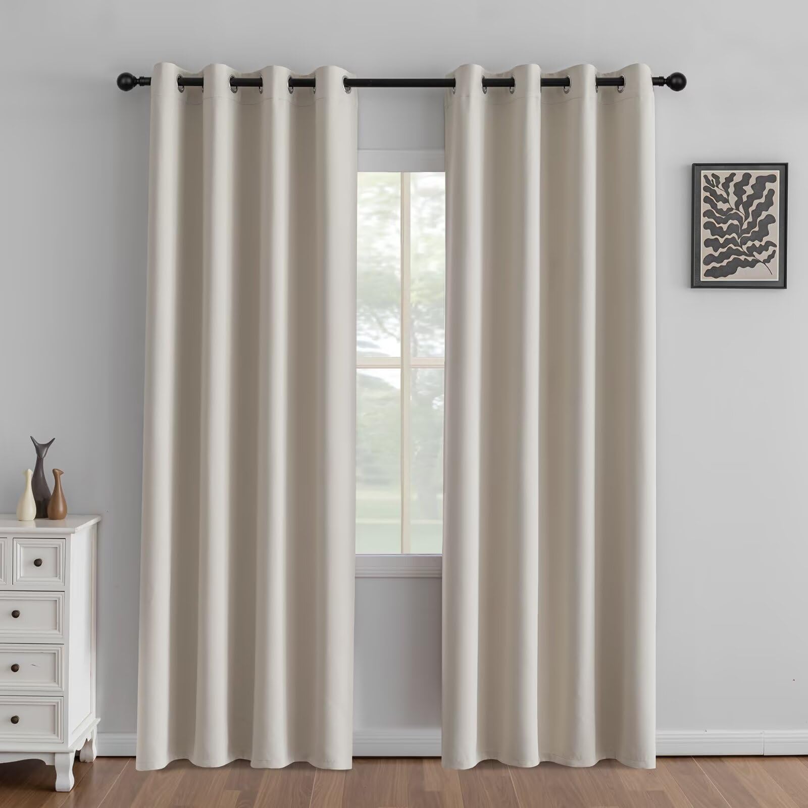 IGEMAEVE Black 100% Blackout Curtains 84 Inch Length 2 Panels Set, Black Out Curtains for Bedroom 84 Inch Long, Rod Pocket Energy Saving Room Darkening Drapes for Living Room Dining Room Window