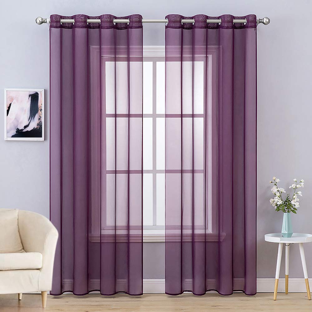 MIULEE Solid Color Sheer Curtains 84 Inches Long 2 Panels Set - Elegant Lightweight Grommet Light Filtering Window Voile Panels/Drapes/Treatment for Bedroom Living Room W42 x L84 Inch, White