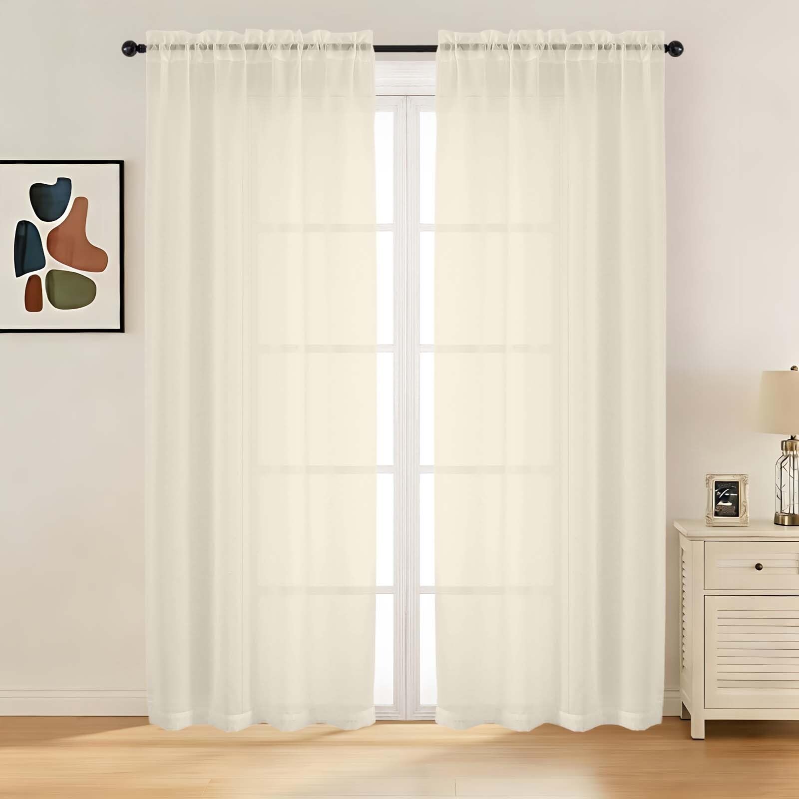LIVEKID White Sheer Curtains 84 Inches Long 2 Panels - Light Filtering Breathable Voile Textured Sheer Curtains for Bedroom/Living Room, Rod Pocket Soft Elagant & Airy Solid Drapes, W42 x L84