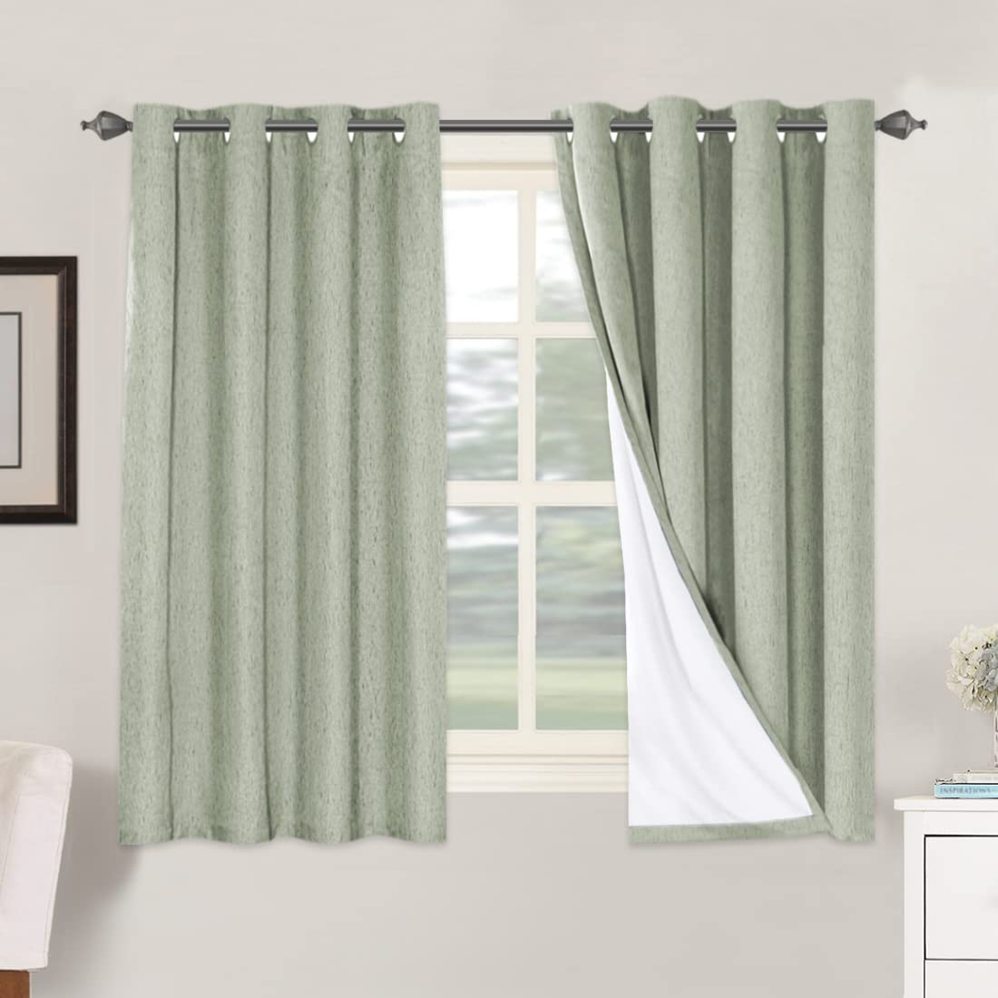 H.VERSAILTEX 100% Blackout Curtains Ivory, Linen Blackout Curtains 96 inch Curtains 2 Panel Set, Elegant Curtain for Bedroom Grommet Drapes for Living Room