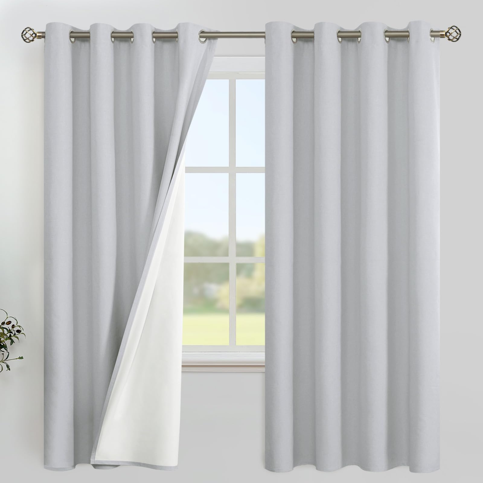YoungsTex Linen Blackout Curtains 63 Inches Long for Bedroom, Room Darkening Window Drapes with Grommet Thermal Insulated Black Out for Living Room, 2 Panels, 52 X 63 Inch