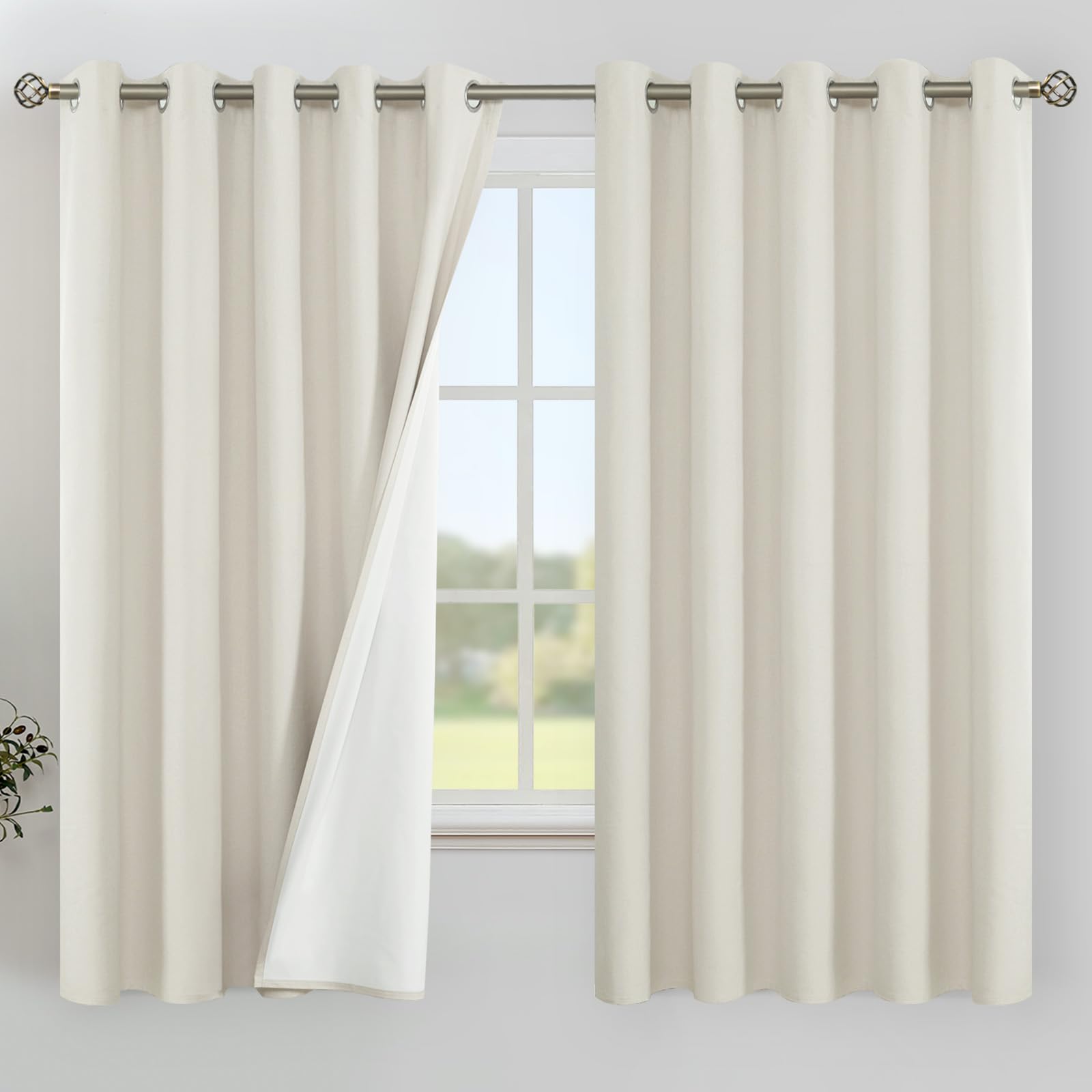 YoungsTex Linen Blackout Curtains 63 Inches Long for Bedroom, Room Darkening Window Drapes with Grommet Thermal Insulated Black Out for Living Room, 2 Panels, 52 X 63 Inch