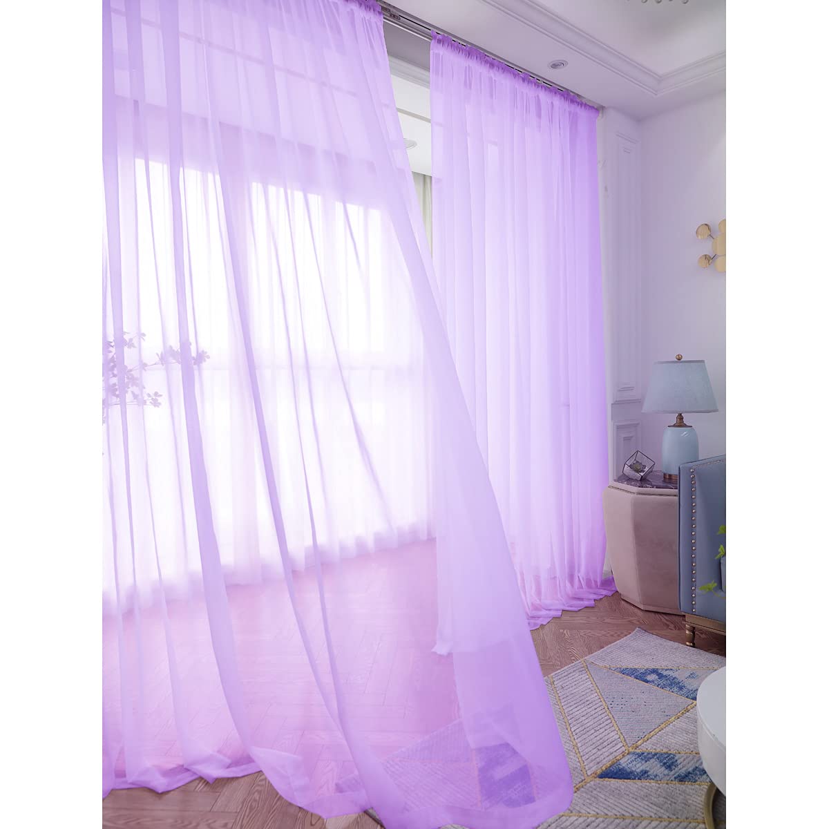 L&TEC Window White Sheer Curtains 84 Inches Long 2 Panels Sheer White Curtain Clear Basic Rod Pocket Panel Other Beige Grey Purple Pink 63 72 95 108 Inch Bedroom Children Living Room Yard Kitchen