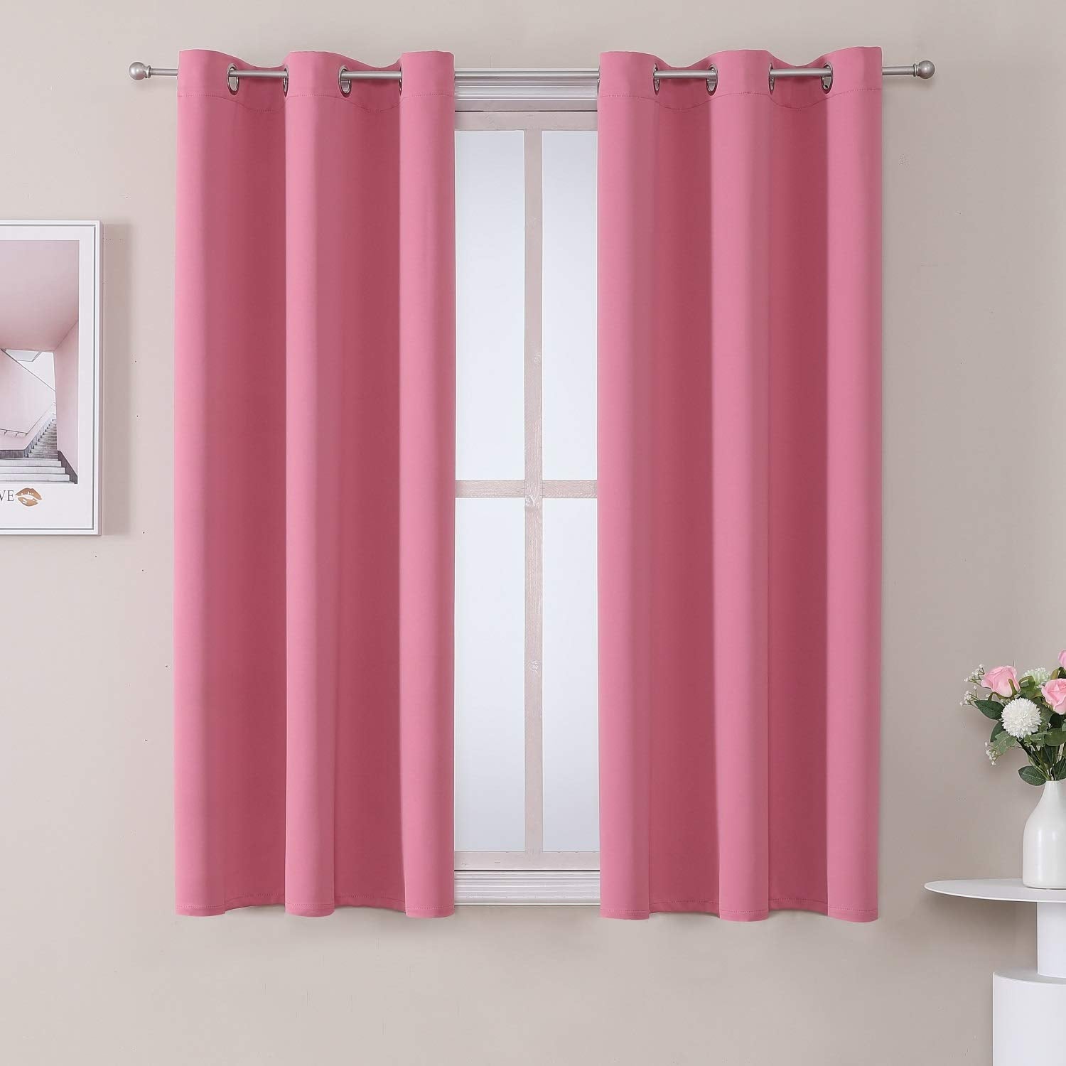 ChrisDowa Grommet Blackout Curtains for Bedroom and Living Room - 2 Panels Set Thermal Insulated Room Darkening Curtains (Dark Grey, 42 x 63 Inch)