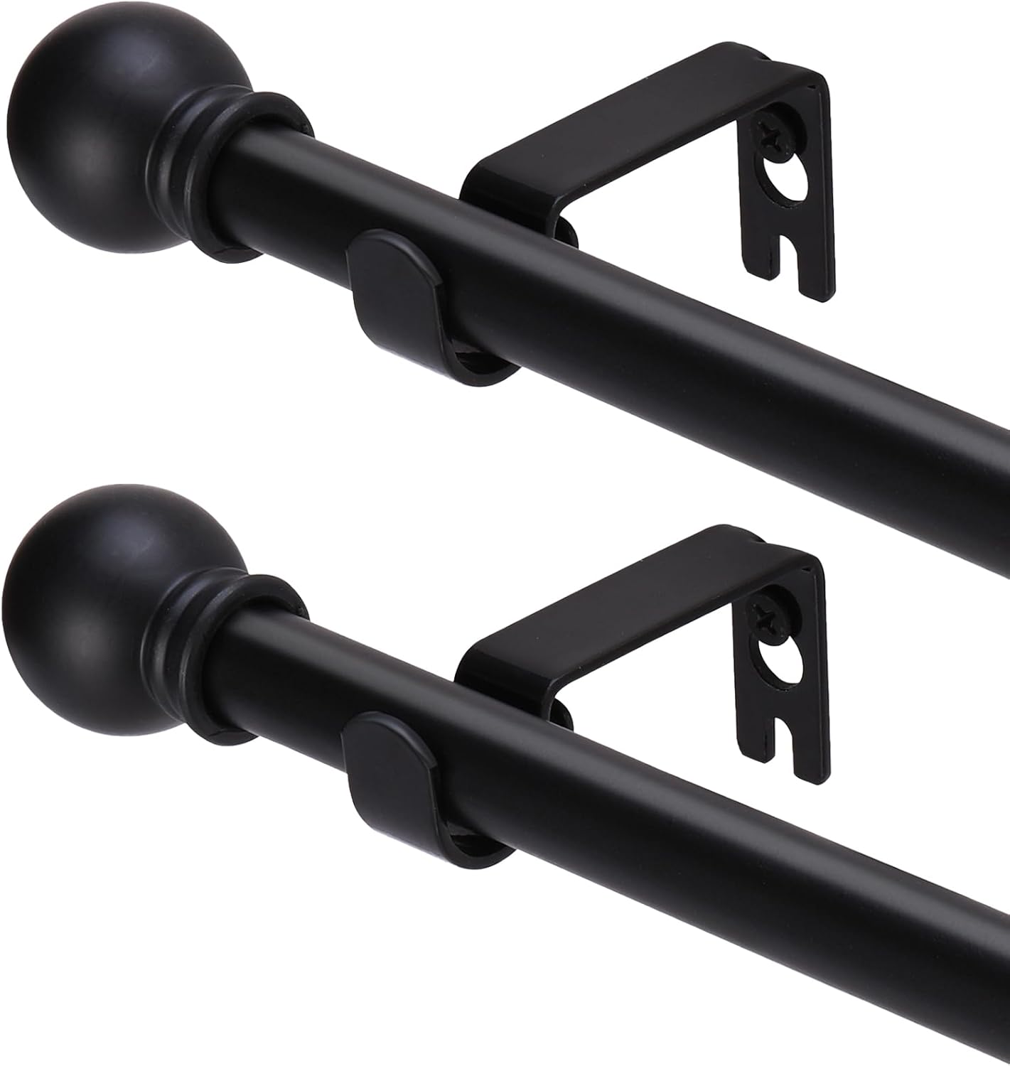 GXOACKJ 2 Pack Black Curtain Rods for windows 32 to 62 inch, 5/8 inch Splicing Heavy Duty Metal Curtain Rod Set with Brackets