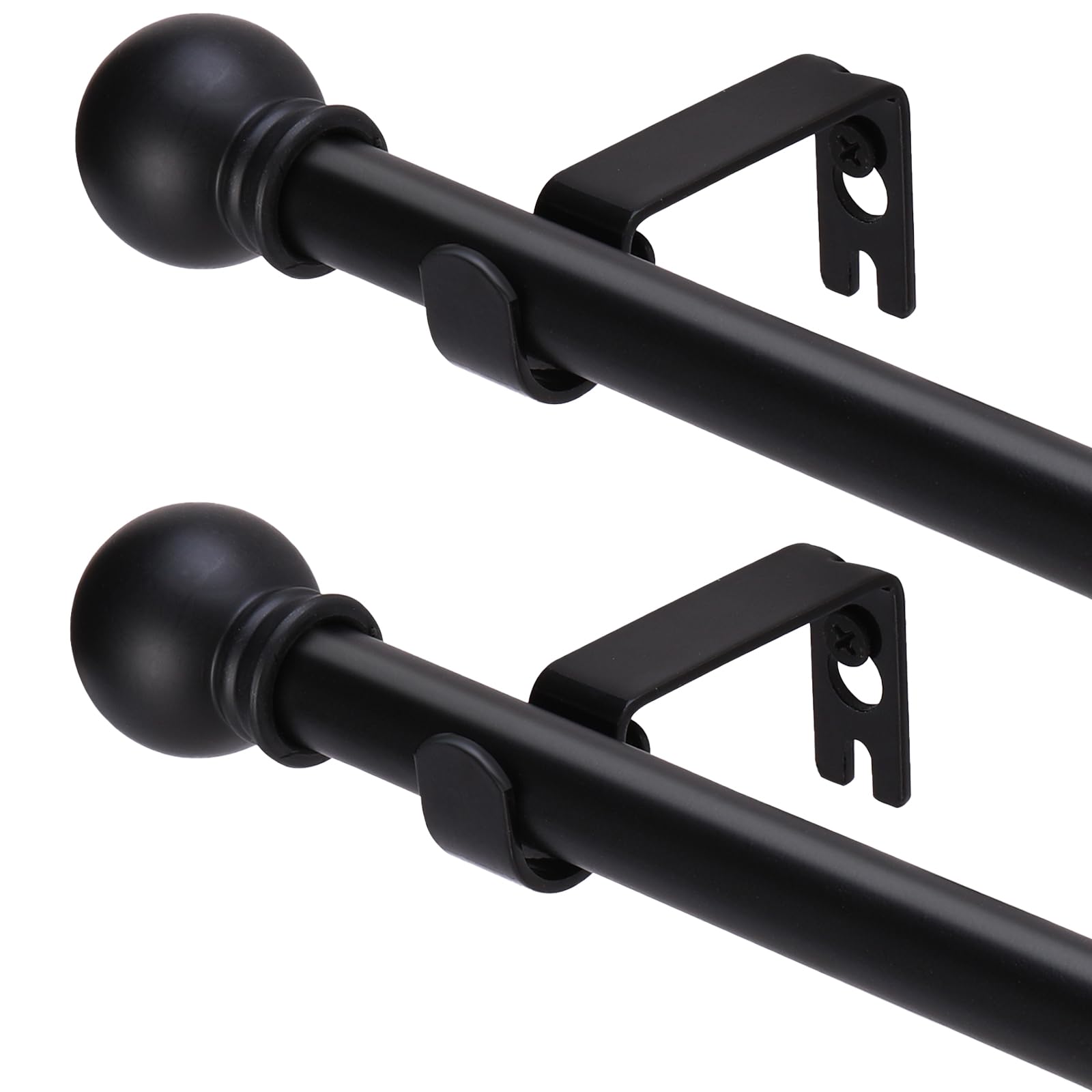 GXOACKJ 2 Pack Black Curtain Rods for windows 32 to 62 inch, 5/8 inch Splicing Heavy Duty Metal Curtain Rod Set with Brackets