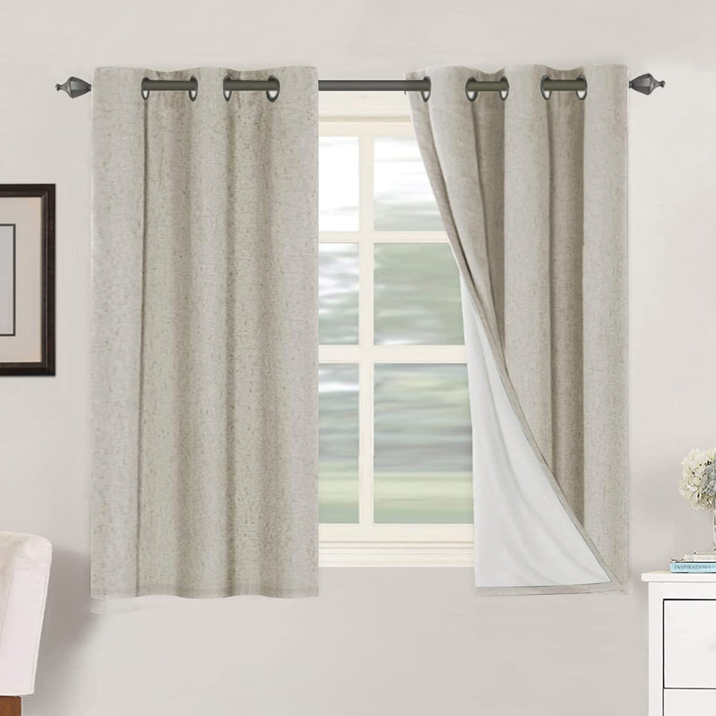 H.VERSAILTEX 100% Blackout Curtains Ivory, Linen Blackout Curtains 96 inch Curtains 2 Panel Set, Elegant Curtain for Bedroom Grommet Drapes for Living Room