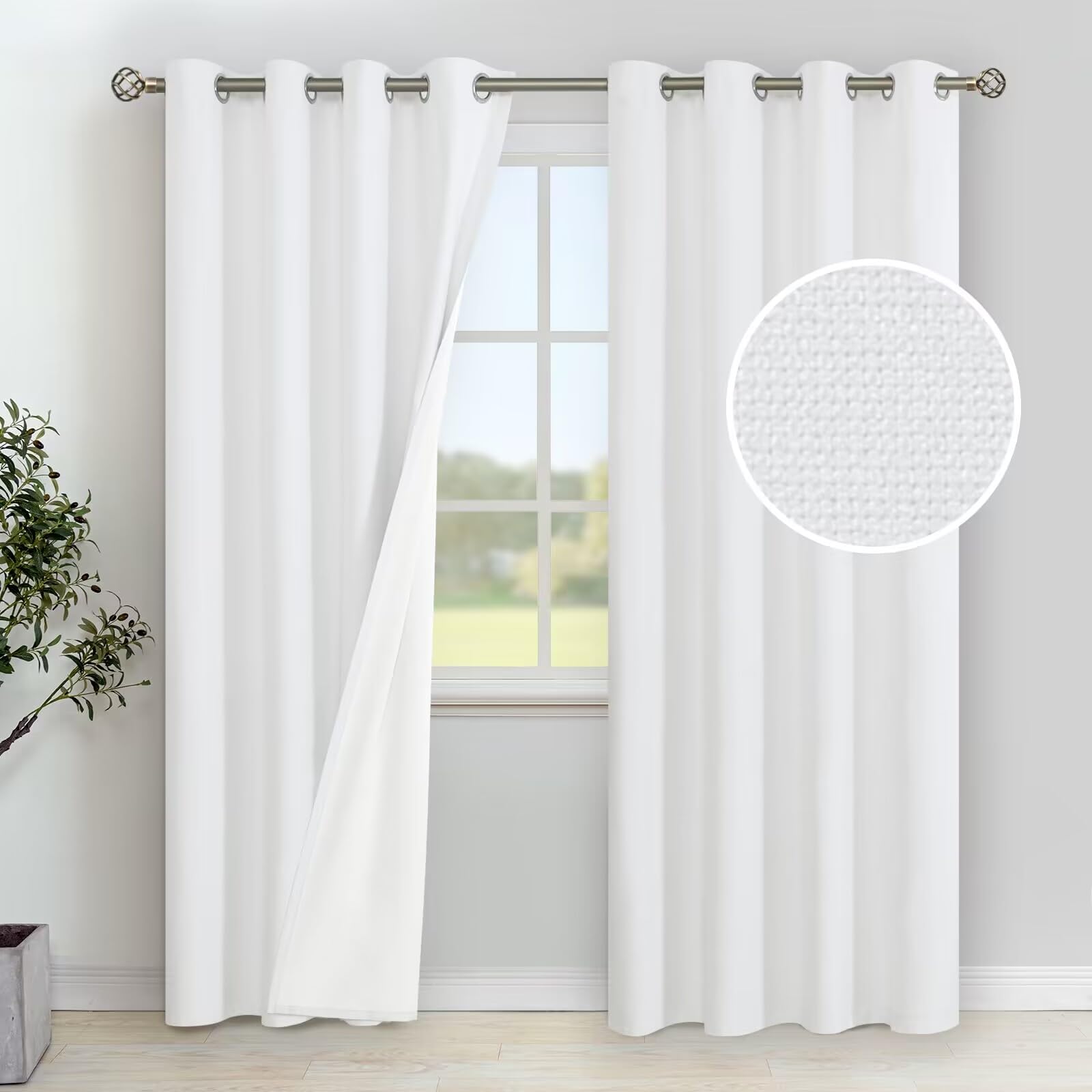 YoungsTex Linen Blackout Curtains 63 Inches Long for Bedroom, Room Darkening Window Drapes with Grommet Thermal Insulated Black Out for Living Room, 2 Panels, 52 X 63 Inch