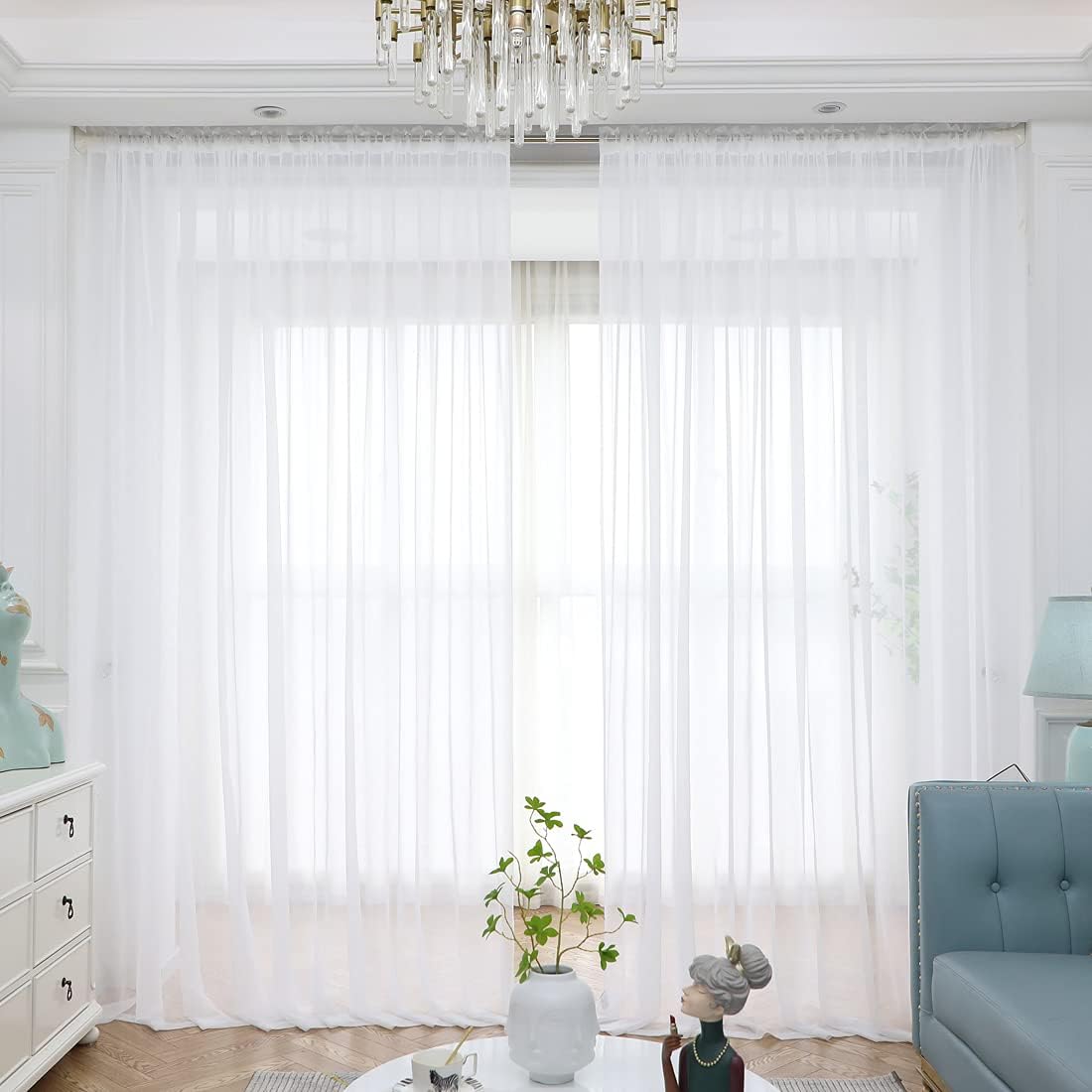 L&TEC Window White Sheer Curtains 84 Inches Long 2 Panels Sheer White Curtain Clear Basic Rod Pocket Panel Other Beige Grey Purple Pink 63 72 95 108 Inch Bedroom Children Living Room Yard Kitchen