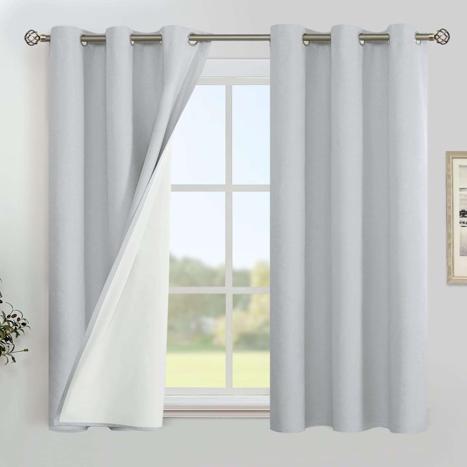 YoungsTex Linen Blackout Curtains 63 Inches Long for Bedroom, Room Darkening Window Drapes with Grommet Thermal Insulated Black Out for Living Room, 2 Panels, 52 X 63 Inch