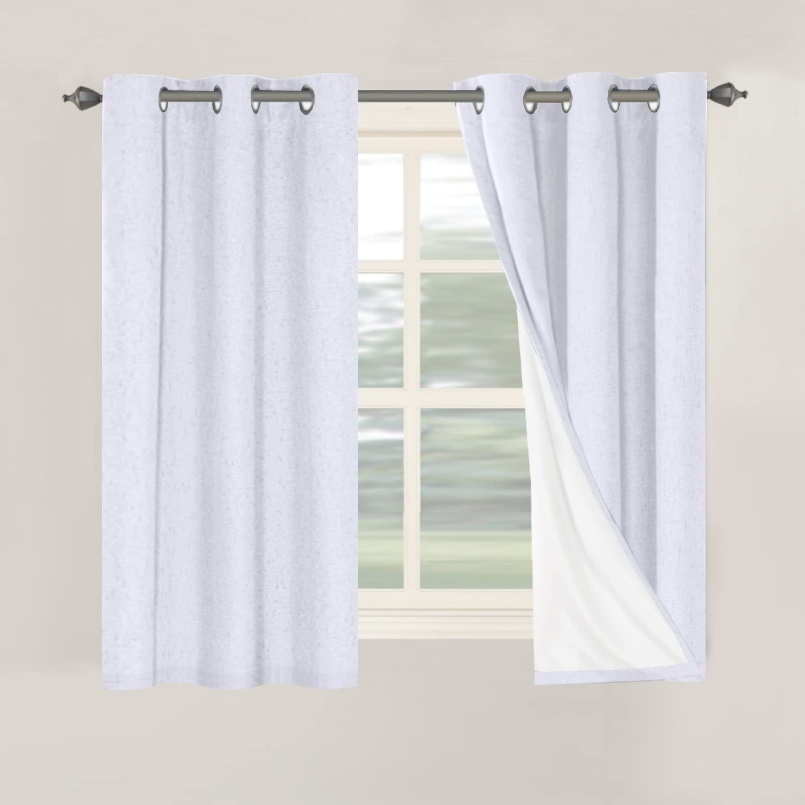 H.VERSAILTEX 100% Blackout Curtains Ivory, Linen Blackout Curtains 96 inch Curtains 2 Panel Set, Elegant Curtain for Bedroom Grommet Drapes for Living Room