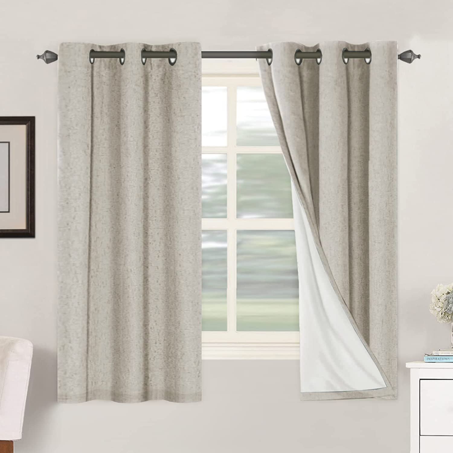 H.VERSAILTEX 100% Blackout Curtains Ivory, Linen Blackout Curtains 96 inch Curtains 2 Panel Set, Elegant Curtain for Bedroom Grommet Drapes for Living Room