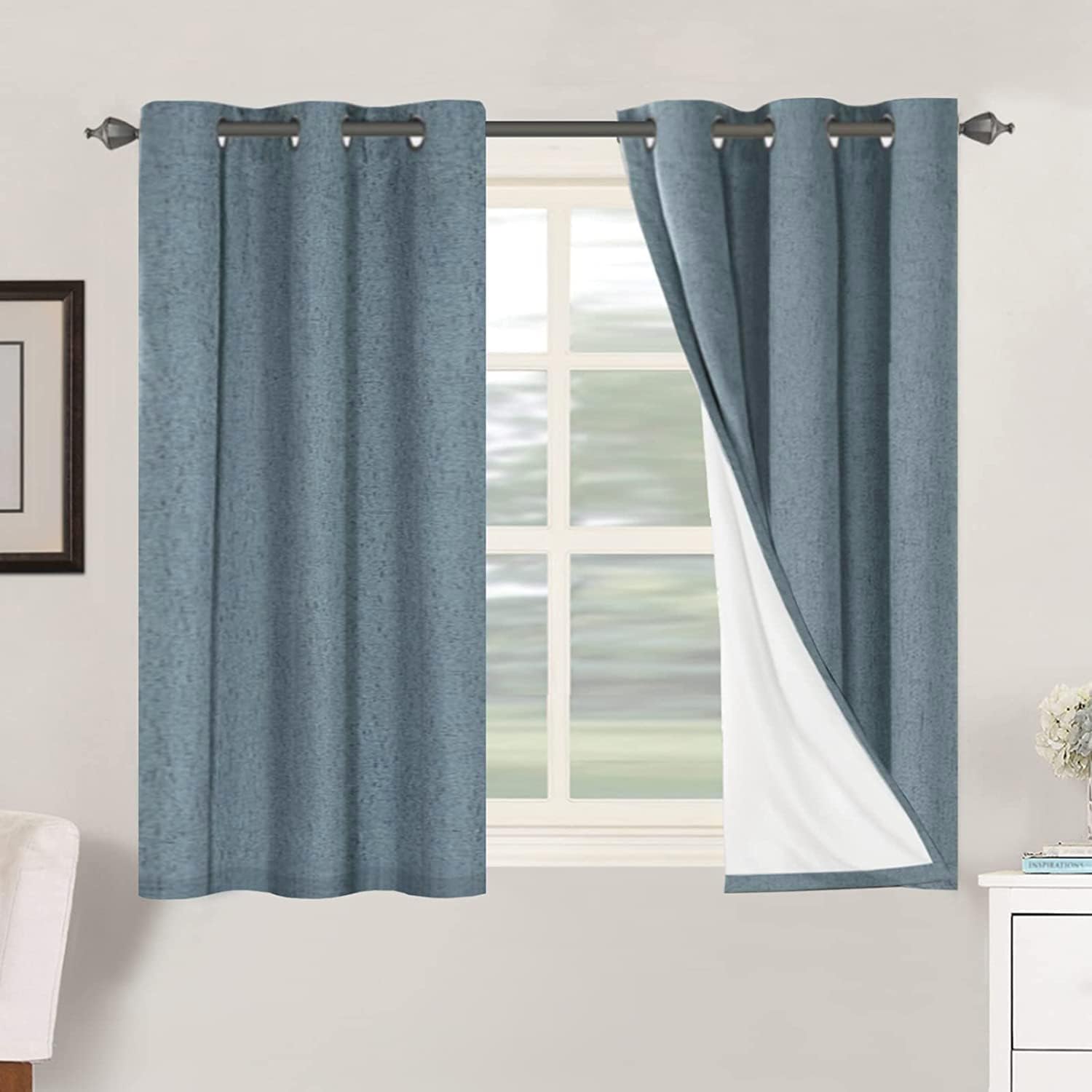 H.VERSAILTEX 100% Blackout Curtains Ivory, Linen Blackout Curtains 96 inch Curtains 2 Panel Set, Elegant Curtain for Bedroom Grommet Drapes for Living Room
