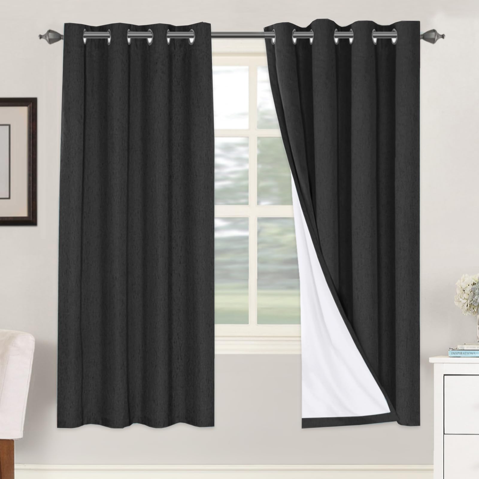 H.VERSAILTEX 100% Blackout Curtains Ivory, Linen Blackout Curtains 96 inch Curtains 2 Panel Set, Elegant Curtain for Bedroom Grommet Drapes for Living Room
