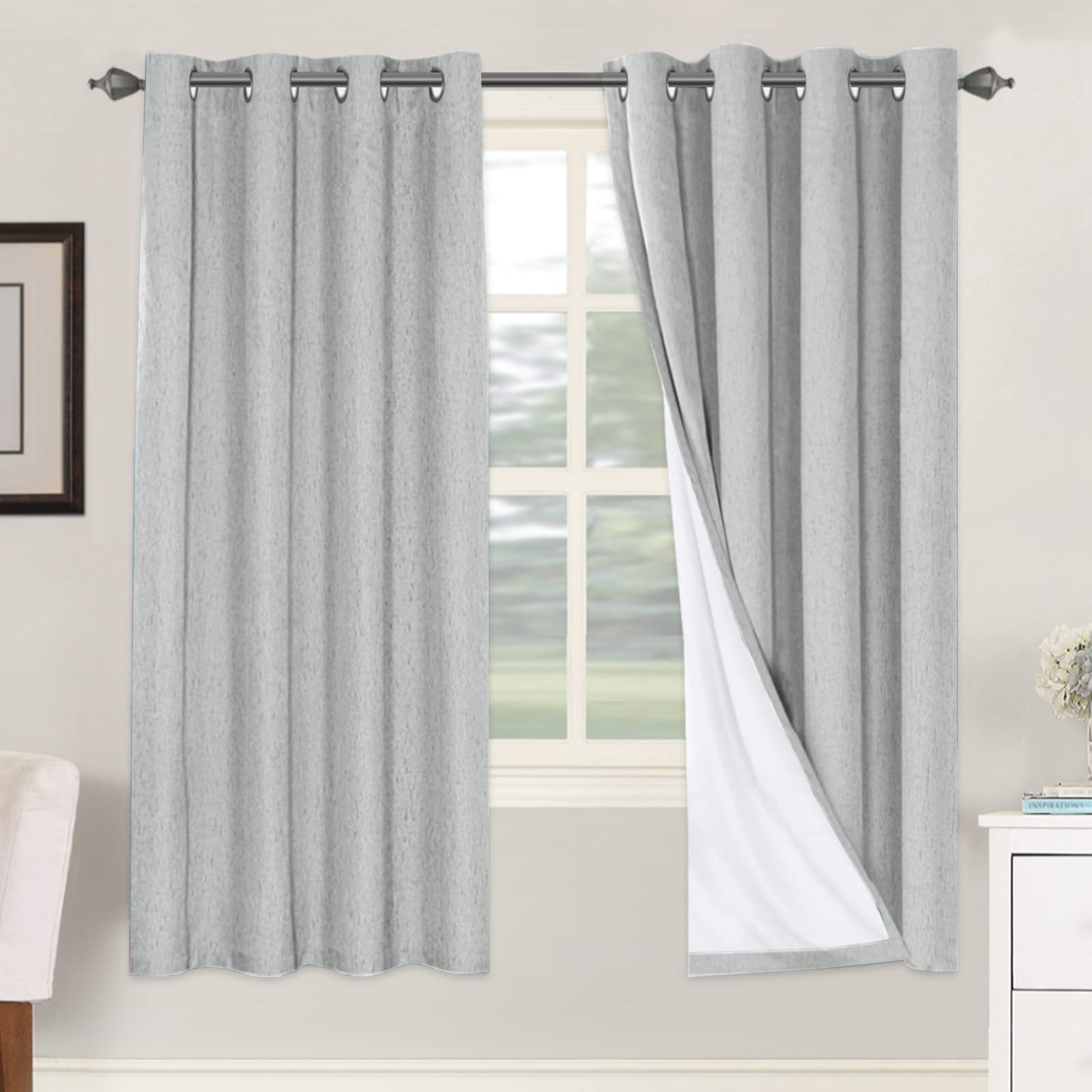 H.VERSAILTEX 100% Blackout Curtains Ivory, Linen Blackout Curtains 96 inch Curtains 2 Panel Set, Elegant Curtain for Bedroom Grommet Drapes for Living Room