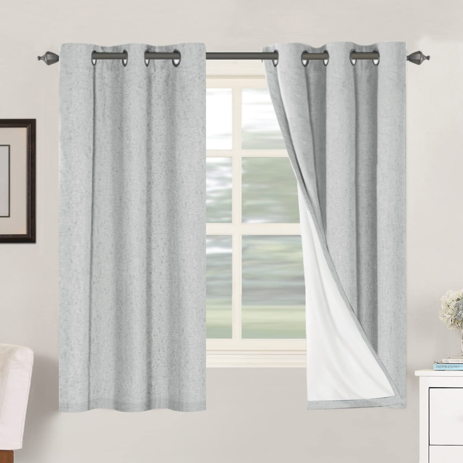 H.VERSAILTEX 100% Blackout Curtains Ivory, Linen Blackout Curtains 96 inch Curtains 2 Panel Set, Elegant Curtain for Bedroom Grommet Drapes for Living Room