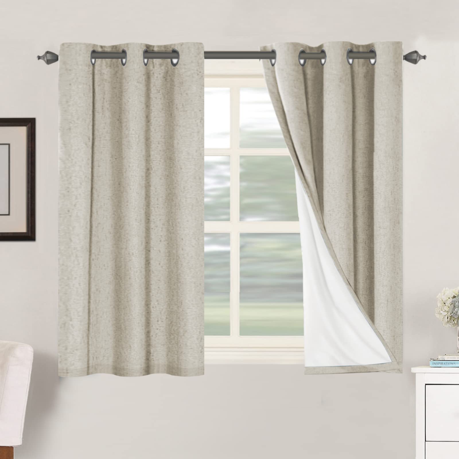 H.VERSAILTEX 100% Blackout Curtains Ivory, Linen Blackout Curtains 96 inch Curtains 2 Panel Set, Elegant Curtain for Bedroom Grommet Drapes for Living Room