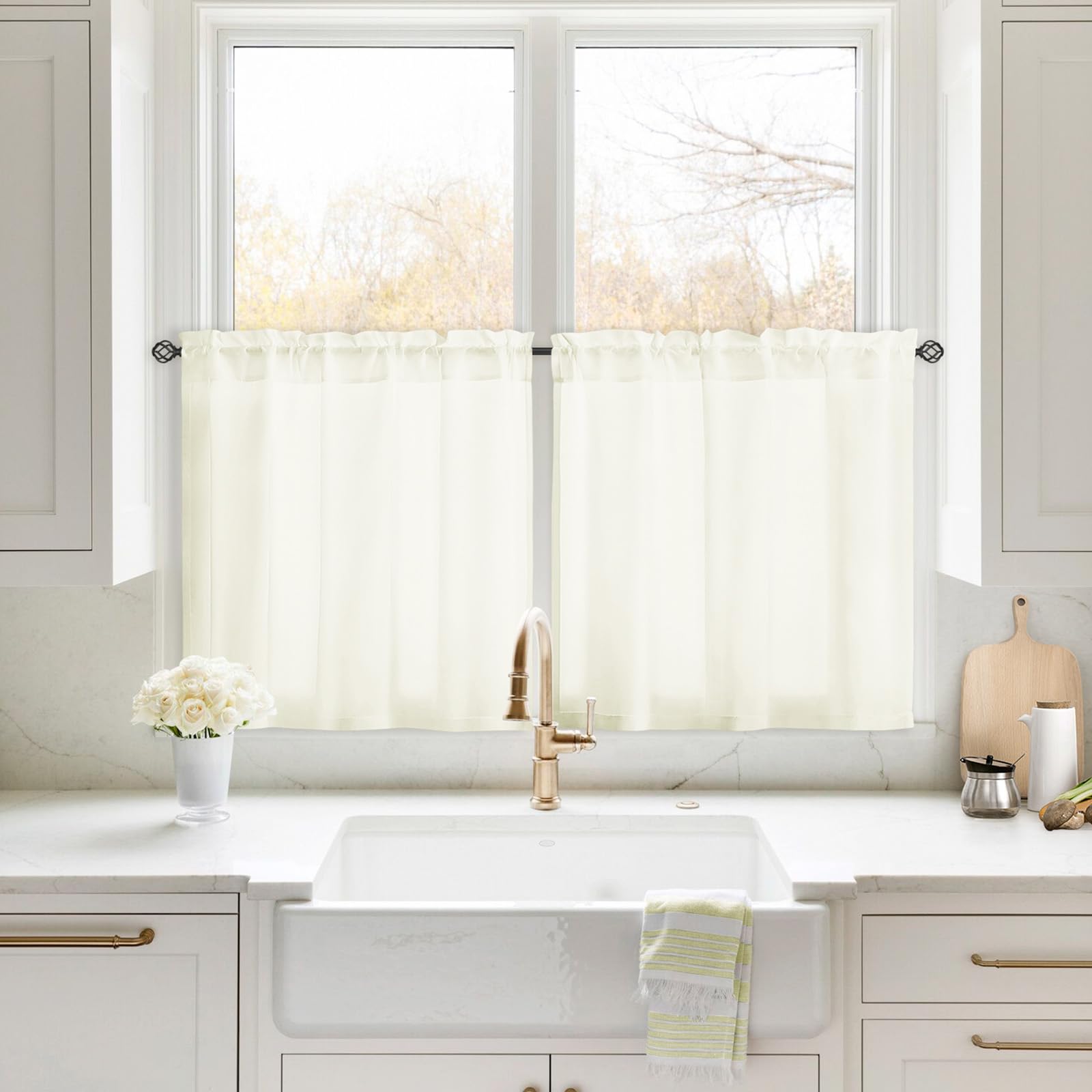 HOMEIDEAS Non-See-Through White Privacy Sheer Curtains 52 X 84 Inches Long 2 Panels Sheer Curtains Light Filtering Window Curtains Drapes for Bedroom Living Room
