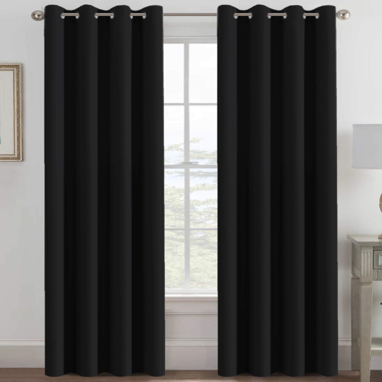 H.VERSAILTEX Blackout Patio Curtains 100 x 96 Inches for Sliding Door Extral Wide Blackout Curtain Panels Thermal Insulated Room Divider - Grommet Top, 8' Tall by 8.5' Wide - Jet Black