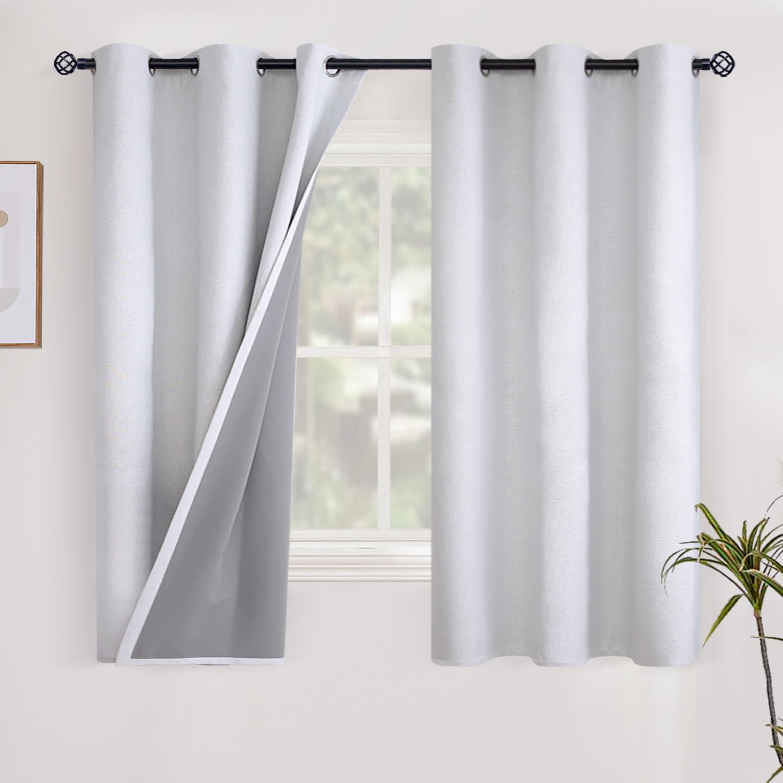 YoungsTex Linen Blackout Curtains 63 Inch Length for Bedroom, Room Darkening Window Drapes with Grommet Thermal Insulated Black Out Blinds for Living Room, 2 Panels, 52 X 63 Inch, Beige
