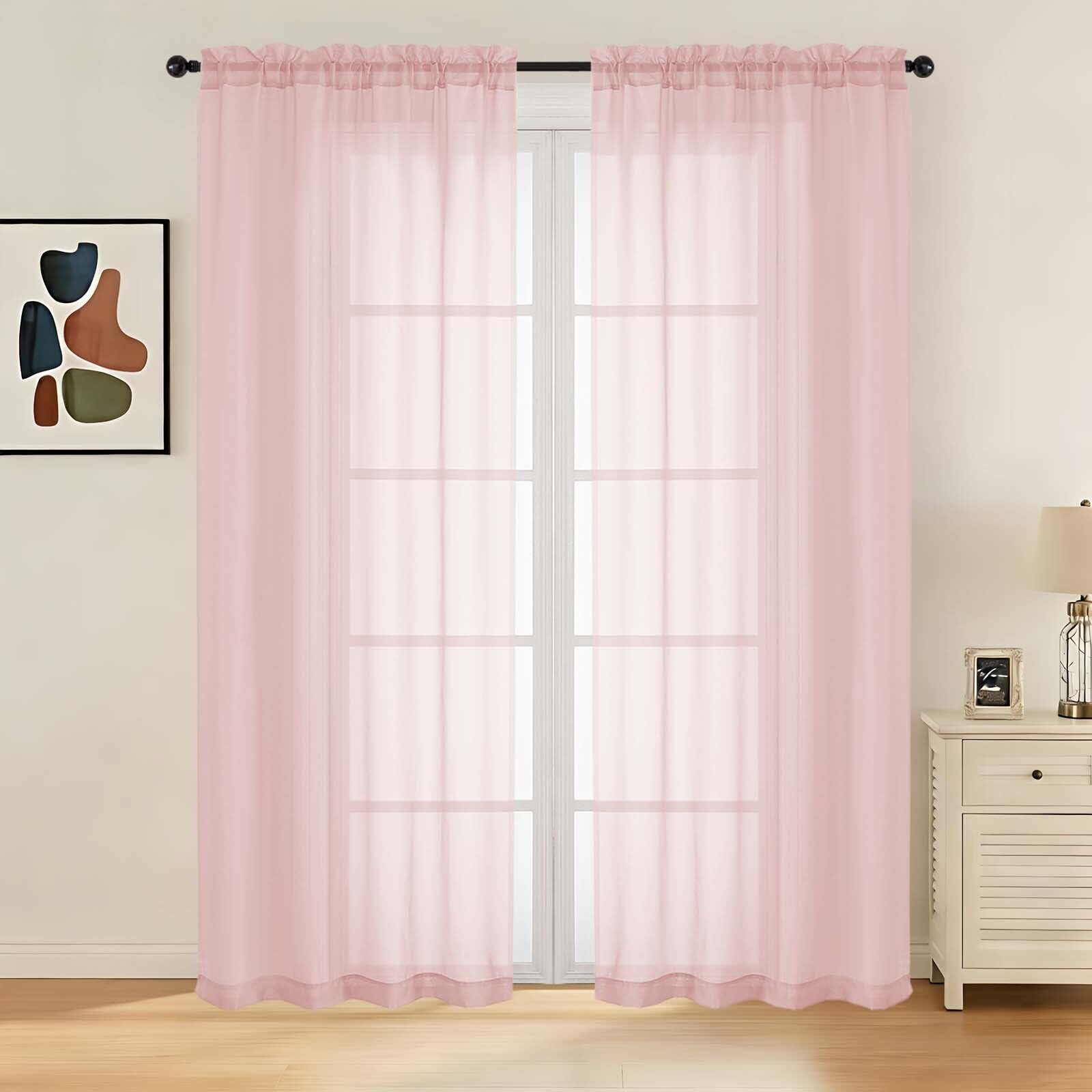 LIVEKID White Sheer Curtains 84 Inches Long 2 Panels - Light Filtering Breathable Voile Textured Sheer Curtains for Bedroom/Living Room, Rod Pocket Soft Elagant & Airy Solid Drapes, W42 x L84